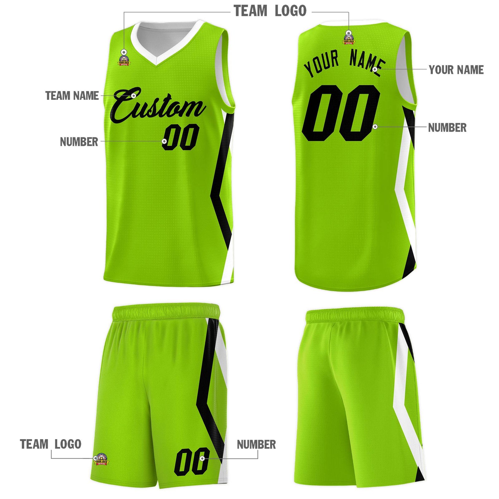 Custom Neon Green Side Rhombus Graffiti Pattern Sets Basketball Jersey