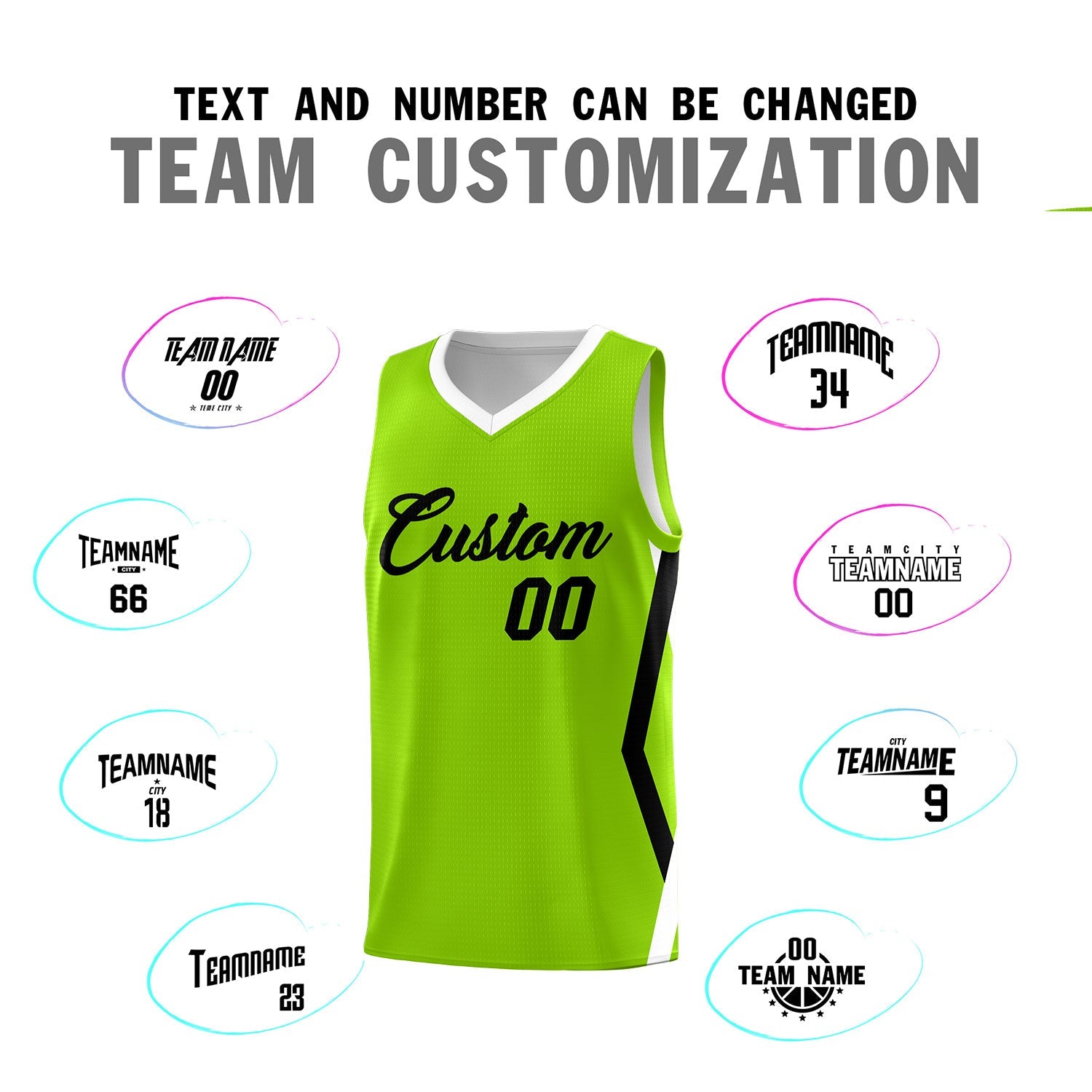 Custom Neon Green Side Rhombus Graffiti Pattern Sets Basketball Jersey