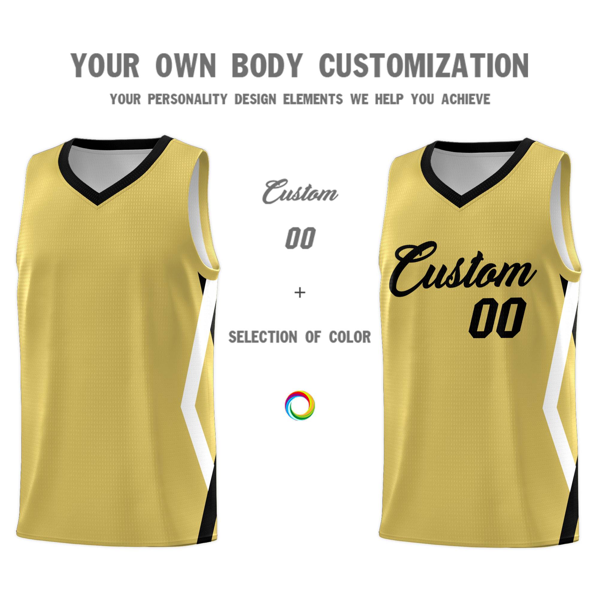 Custom Old Gold Side Rhombus Graffiti Pattern Sets Basketball Jersey