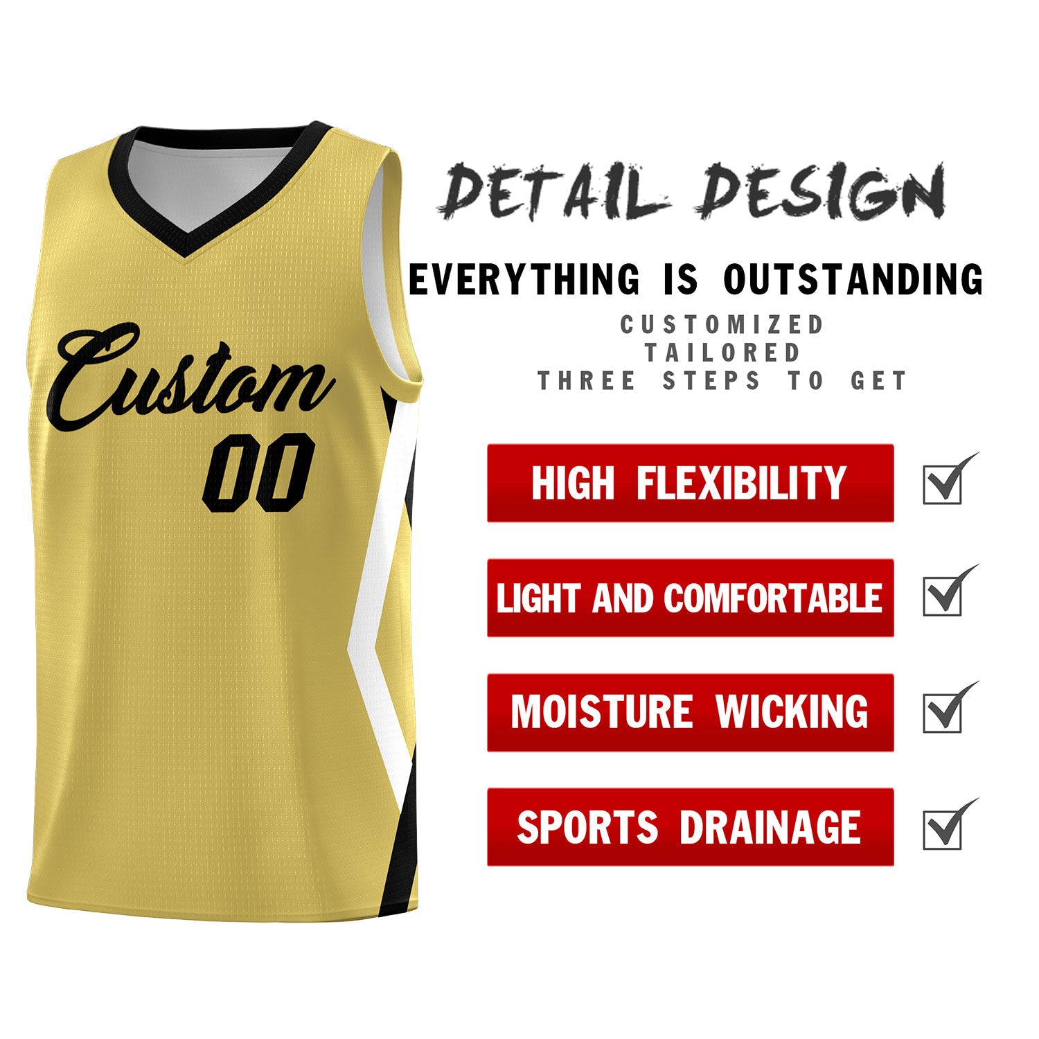 Custom Old Gold Side Rhombus Graffiti Pattern Sets Basketball Jersey