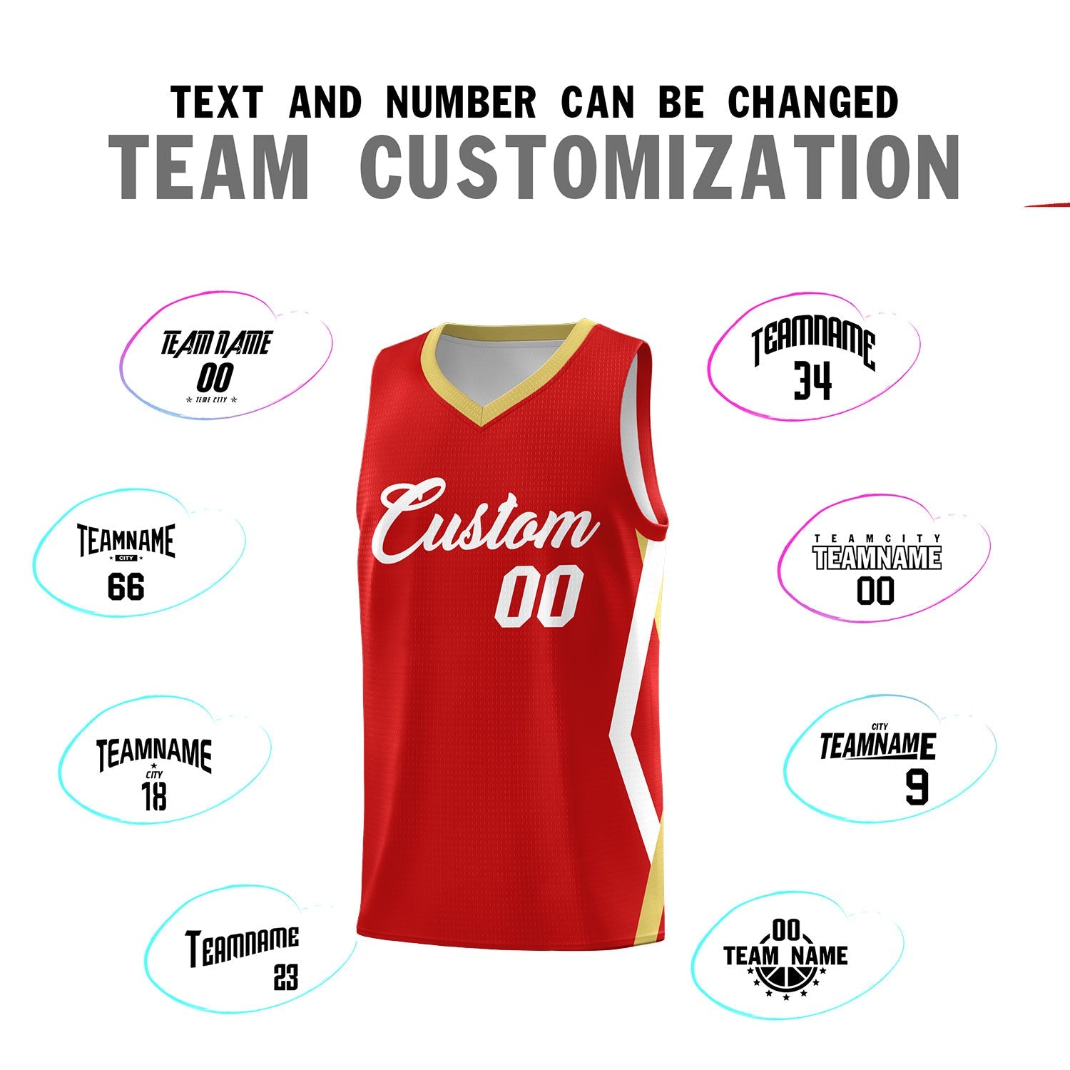 Custom Red Side Rhombus Graffiti Pattern Sets Basketball Jersey