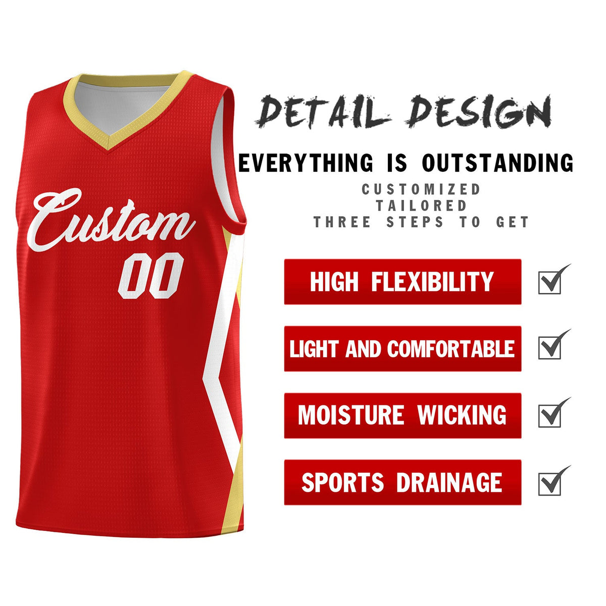 Custom Red Side Rhombus Graffiti Pattern Sets Basketball Jersey