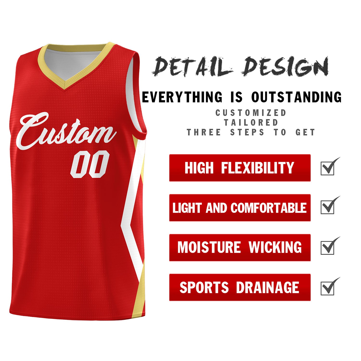 Custom Red Side Rhombus Graffiti Pattern Sets Basketball Jersey