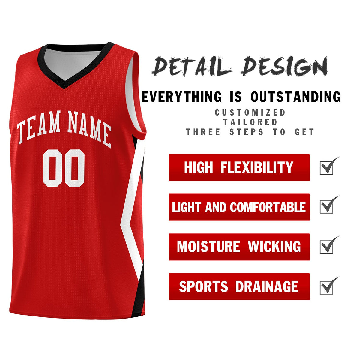 Custom Red Side Rhombus Graffiti Pattern Sets Basketball Jersey