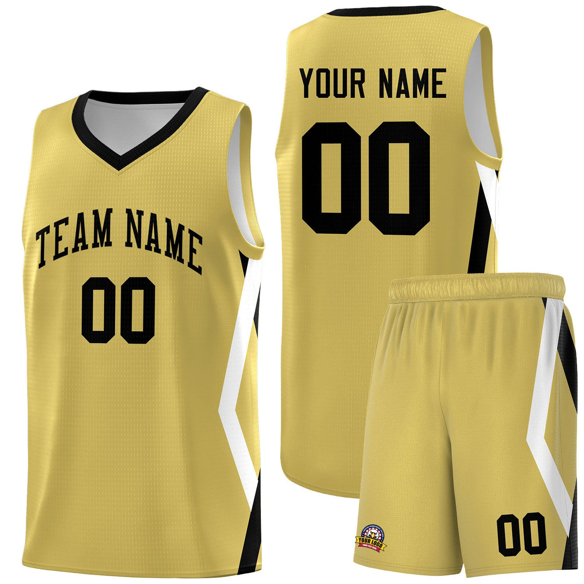 Custom Old Gold Side Rhombus Graffiti Pattern Sets Basketball Jersey