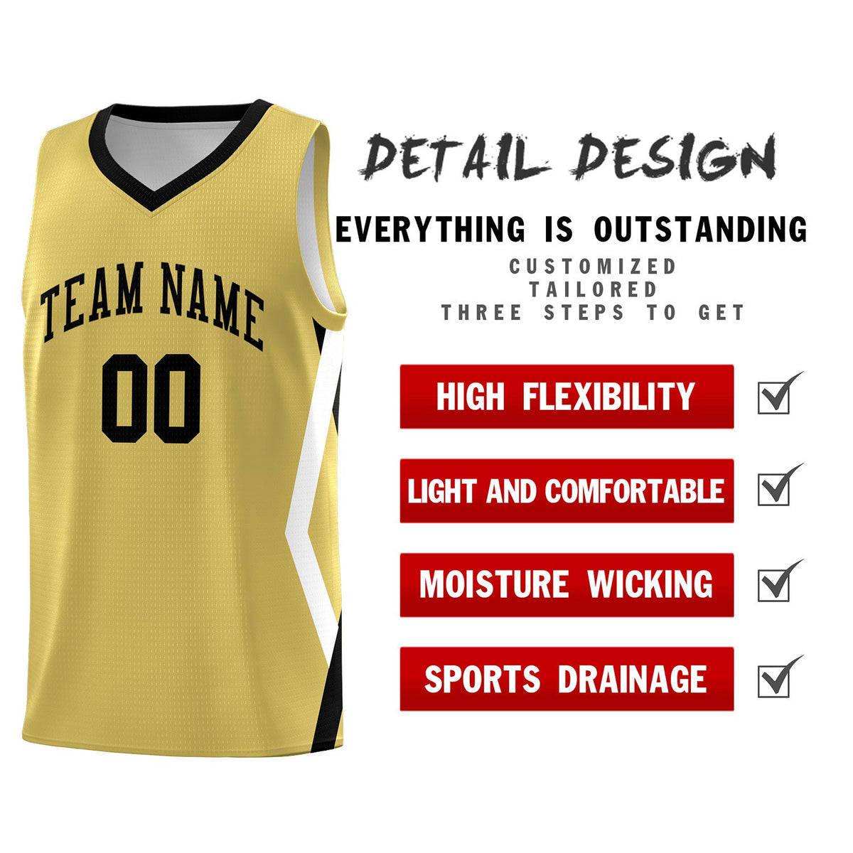 Custom Old Gold Side Rhombus Graffiti Pattern Sets Basketball Jersey