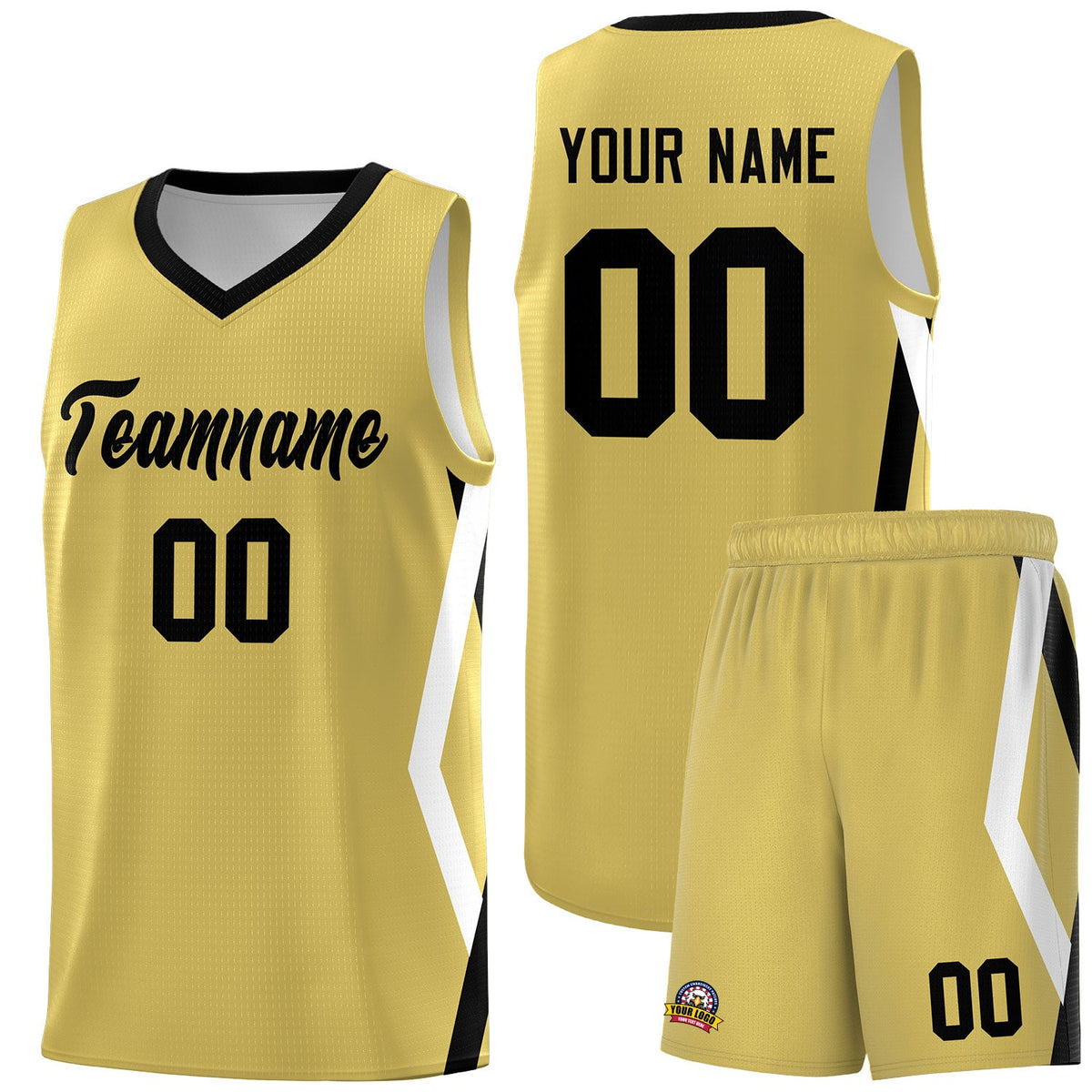 Custom Old Gold Side Rhombus Graffiti Pattern Sets Basketball Jersey