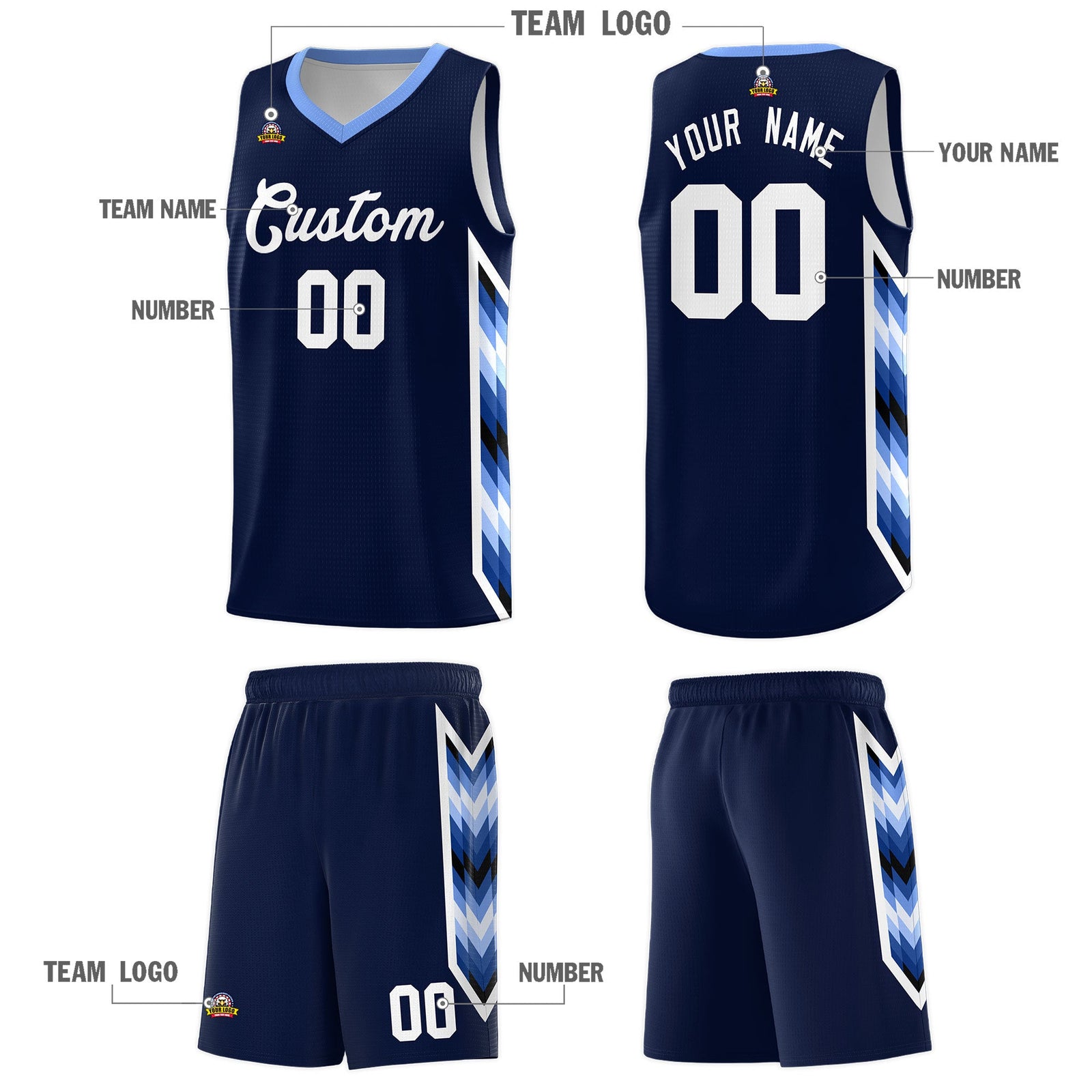 Custom Navy Mosaic Gradient Fashion Sports Uniform Basketball Jersey