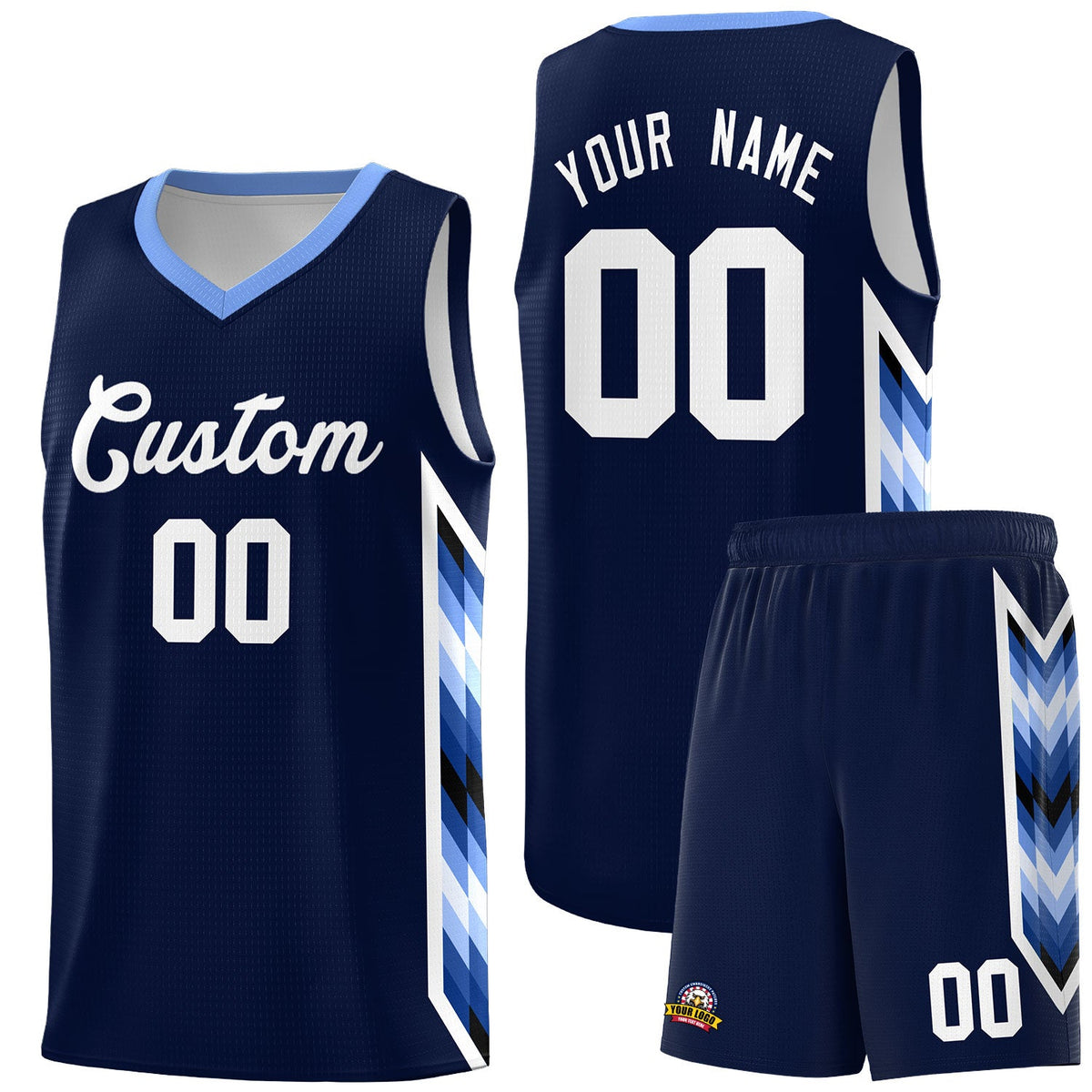 Custom Navy Mosaic Gradient Fashion Sports Uniform Basketball Jersey