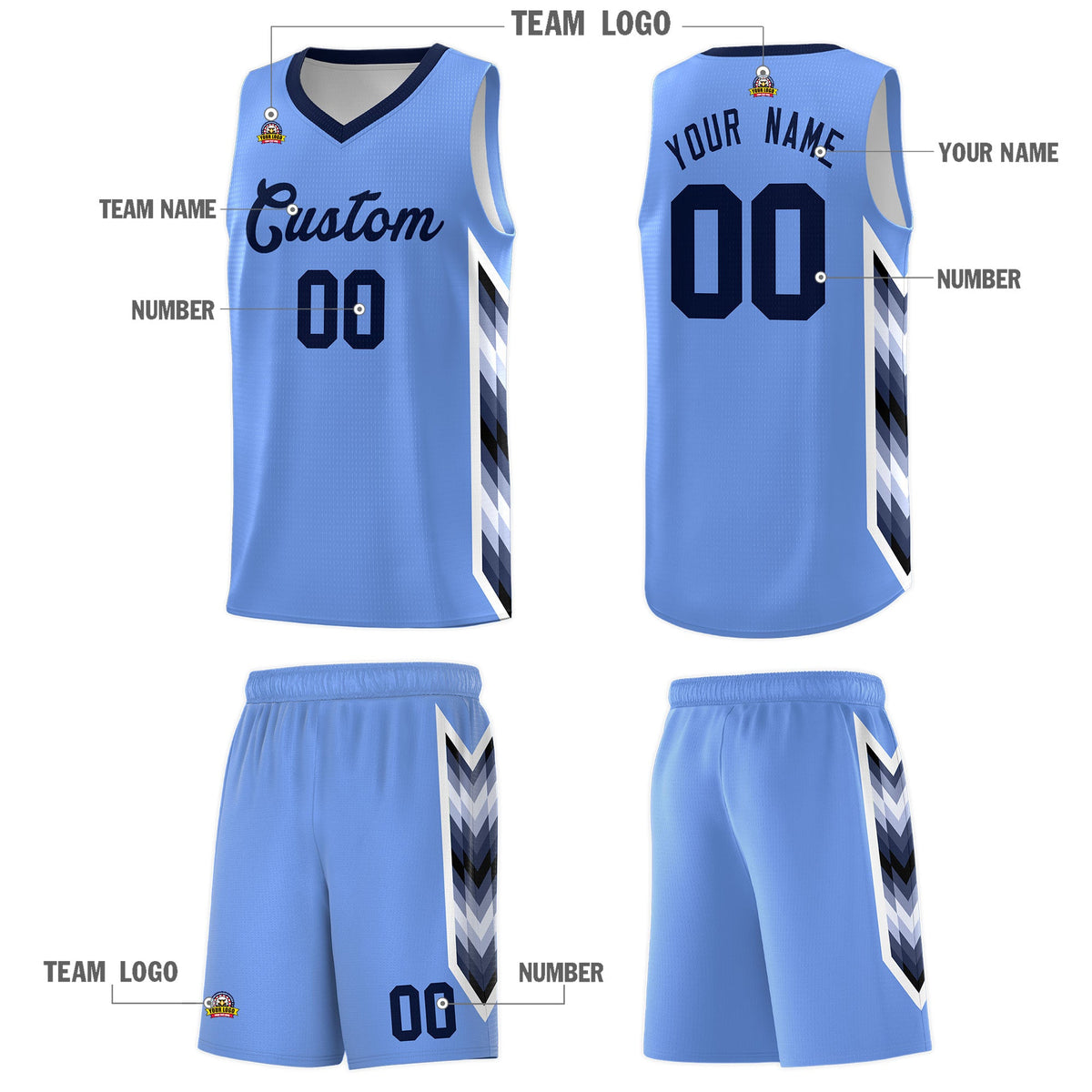Custom Light Blue Mosaic Gradient Fashion Sports Uniform Basketball Jersey