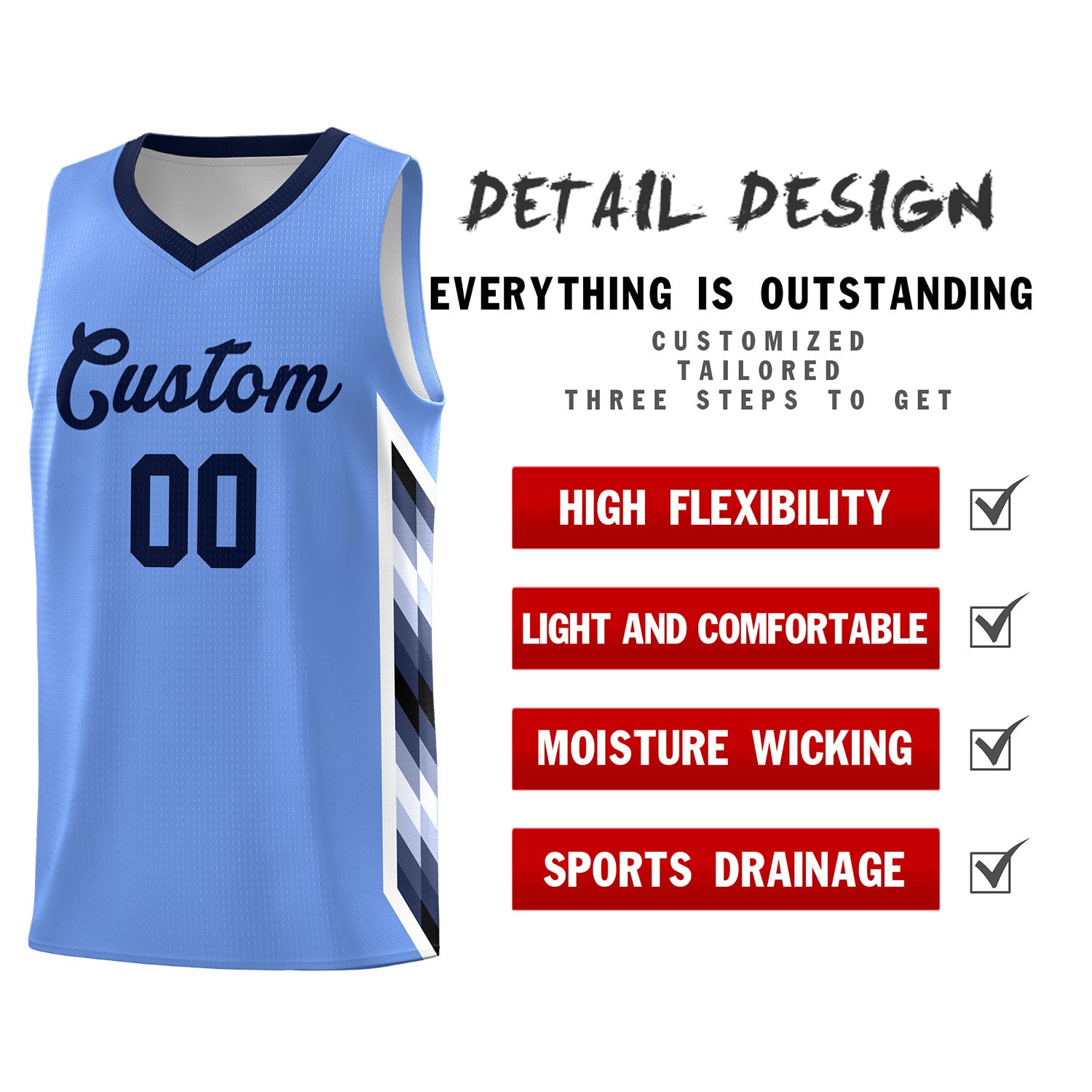 Custom Light Blue Mosaic Gradient Fashion Sports Uniform Basketball Jersey