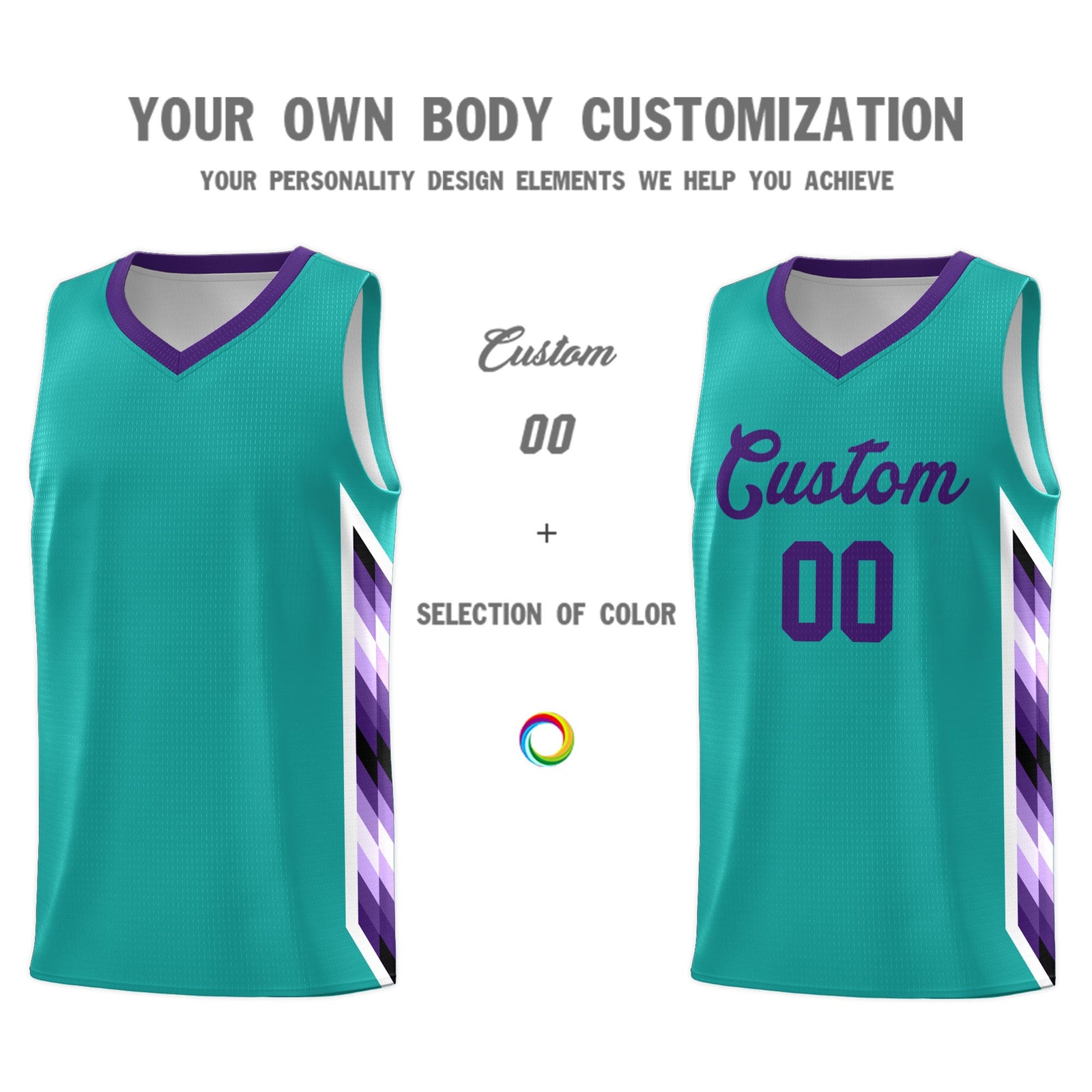 Custom Aqua Mosaic Gradient Fashion Sports Uniform Basketball Jersey