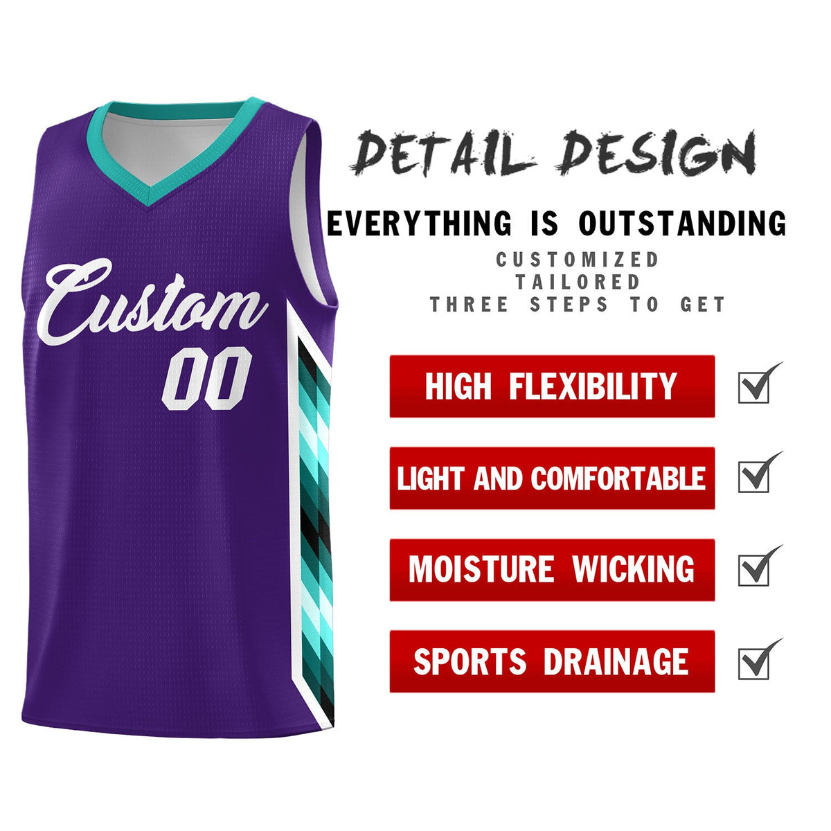 Custom Purple Mosaic Gradient Fashion Sports Uniform Basketball Jersey