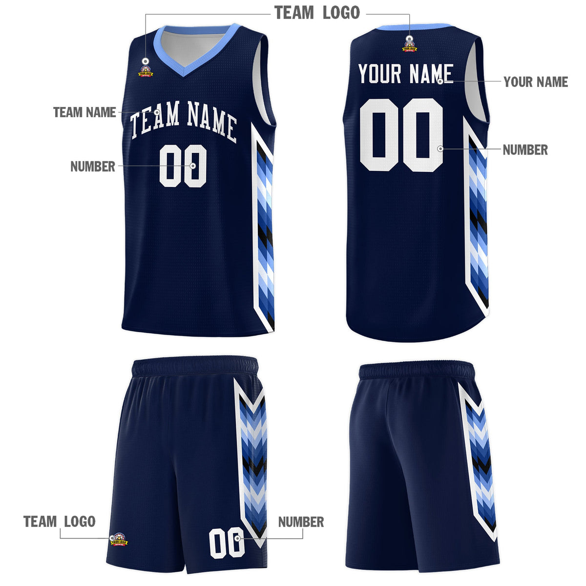 Custom Navy Mosaic Gradient Fashion Sports Uniform Basketball Jersey