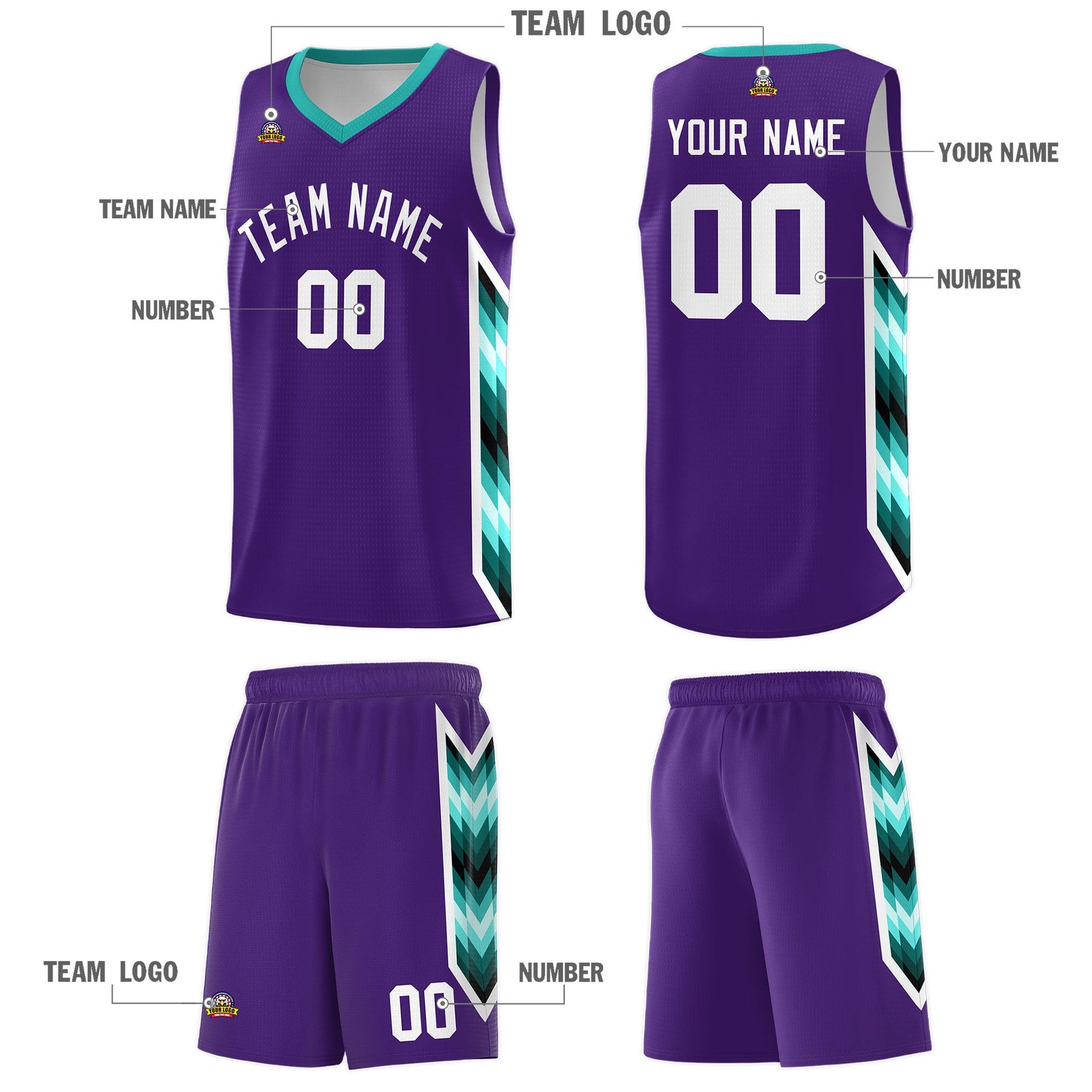 Custom Purple Mosaic Gradient Fashion Sports Uniform Basketball Jersey