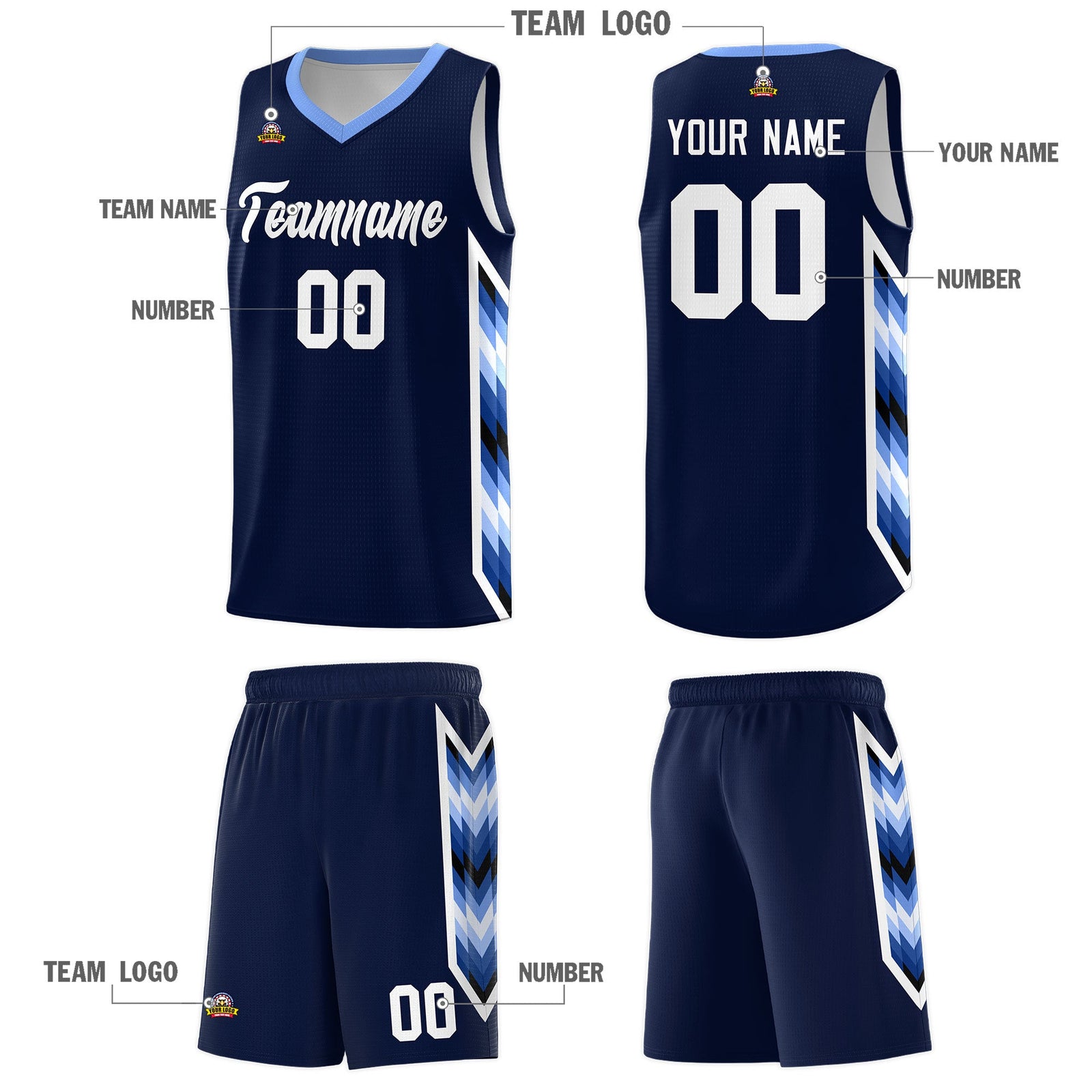 Custom Navy Mosaic Gradient Fashion Sports Uniform Basketball Jersey