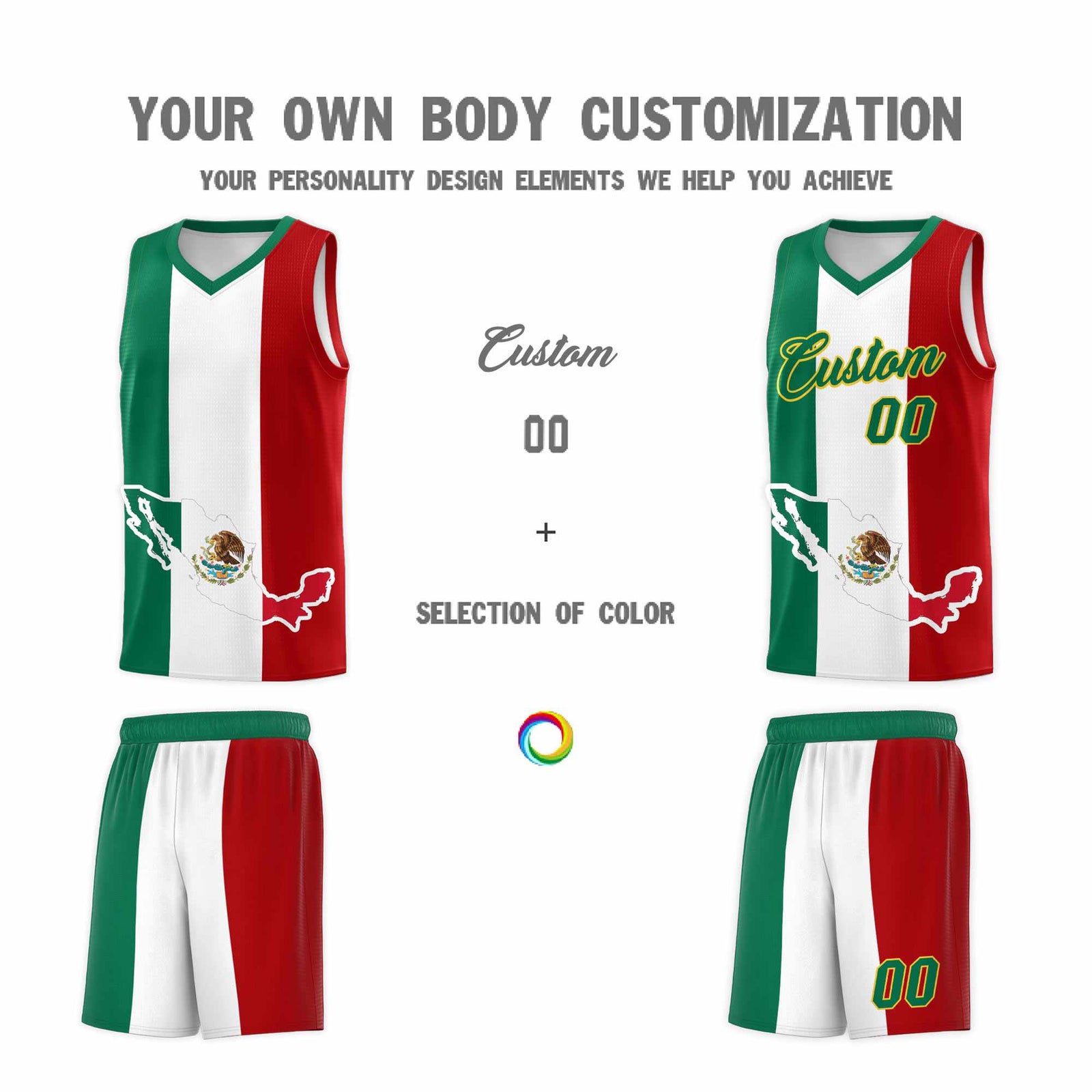 Custom White Kelly Green Red Mexican Colors Graffiti Patterns Quick-Drying Uniform Basketball Jersey