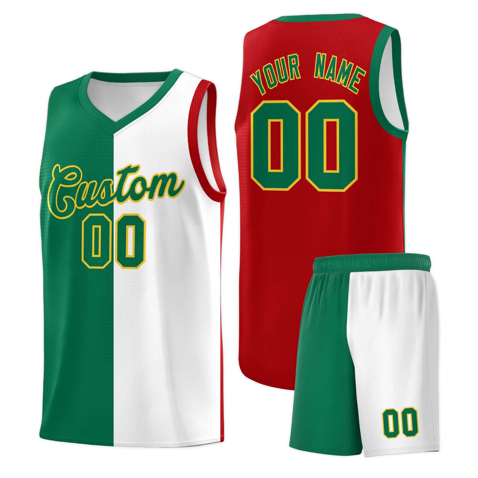 Custom White Kelly Green Red Mexican Colors Graffiti Patterns Lightweight Uniform Basketball Jersey