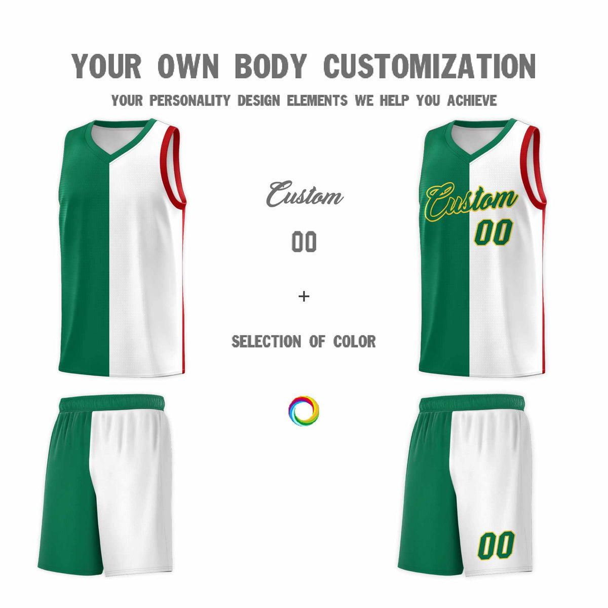 Custom White Kelly Green Red Mexican Colors Graffiti Patterns Lightweight Uniform Basketball Jersey
