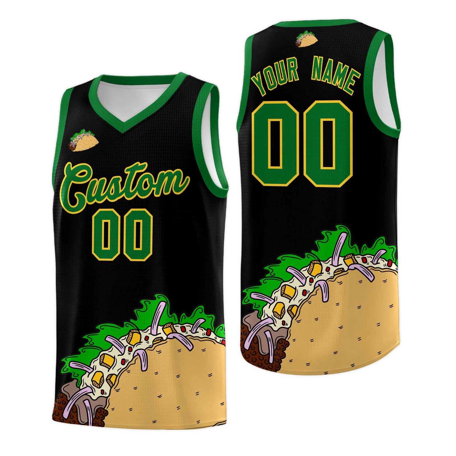 Custom Black Kelly Green Mexican Colors Graffiti Patterns Wrinkle-Resistant Uniform Basketball Jersey