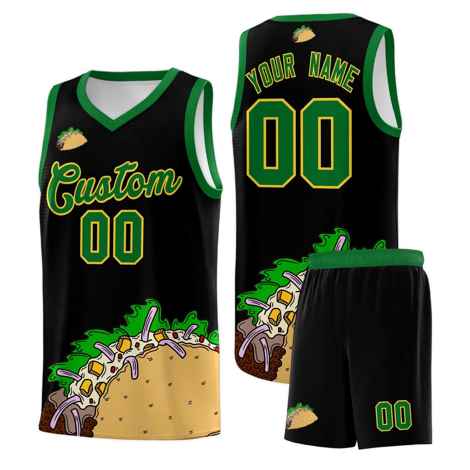 Custom Black Kelly Green Mexican Colors Graffiti Patterns Wrinkle-Resistant Uniform Basketball Jersey