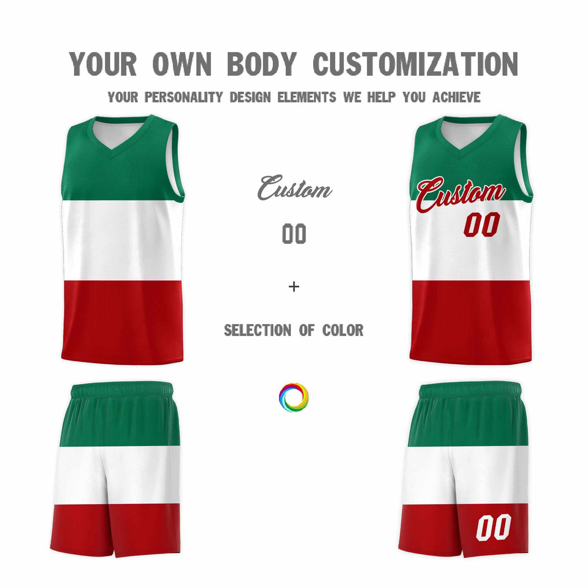 Custom White Kelly Green Red Mexican Colors Graffiti Patterns Drapable Uniform Basketball Jersey