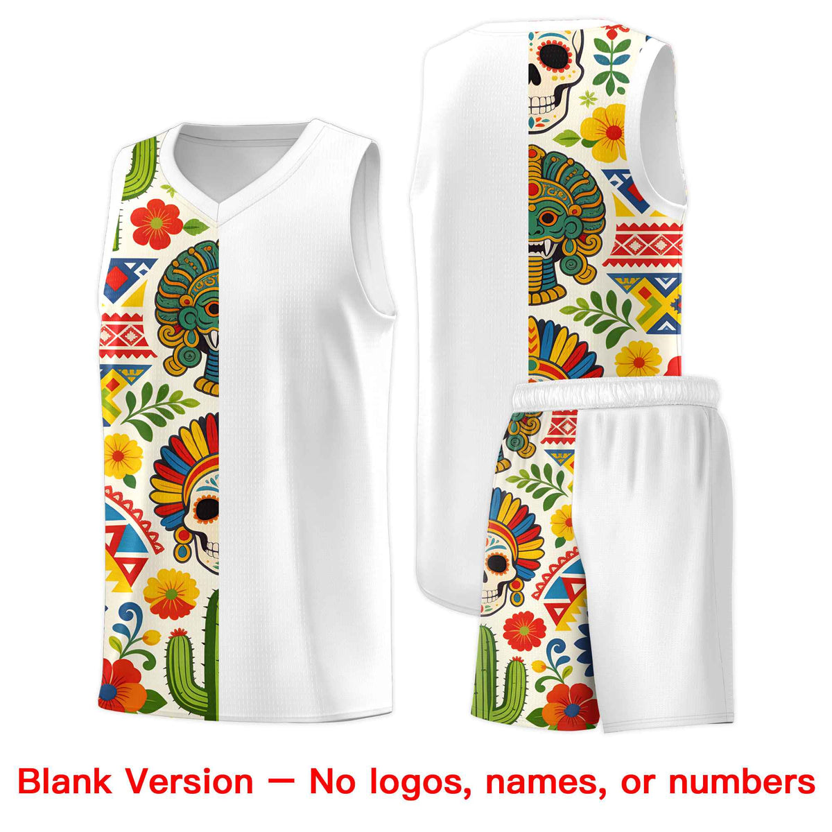 Custom White Orange Mexican Colors Graffiti Patterns Lightweight Uniform Basketball Jersey