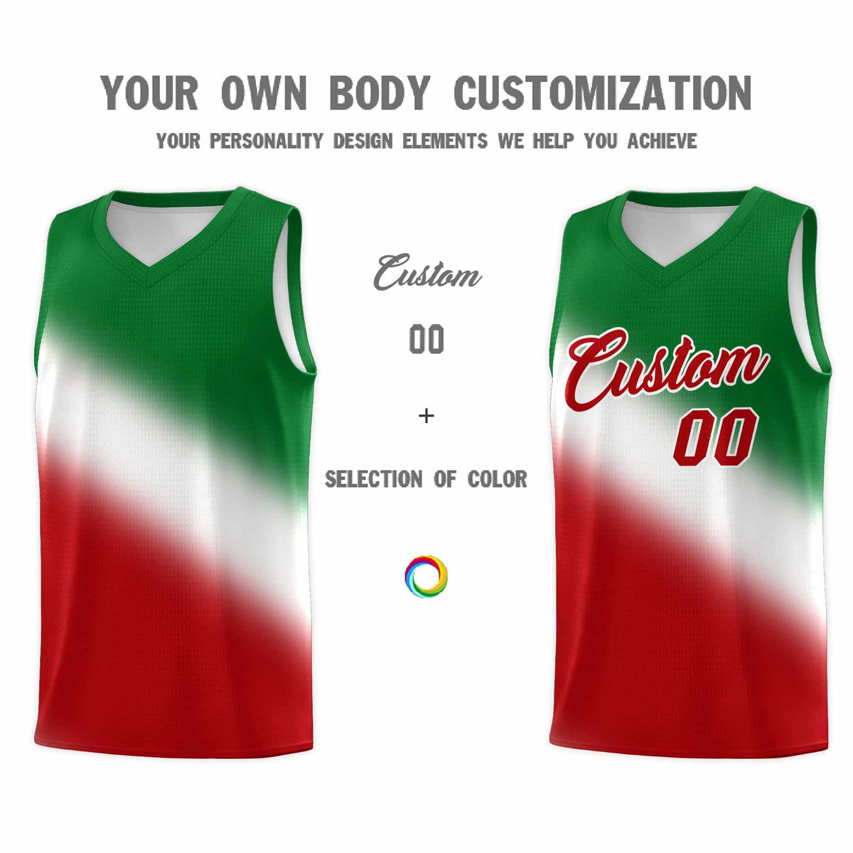 Custom White Kelly Green Red Mexican Colors Graffiti Patterns Wrinkle-Resistant Uniform Basketball Jersey