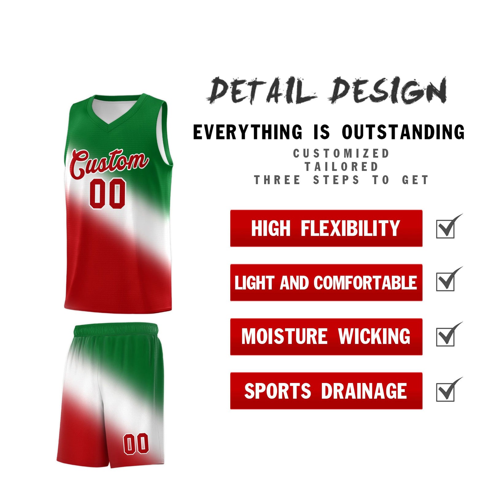 Custom White Kelly Green Red Mexican Colors Graffiti Patterns Wrinkle-Resistant Uniform Basketball Jersey