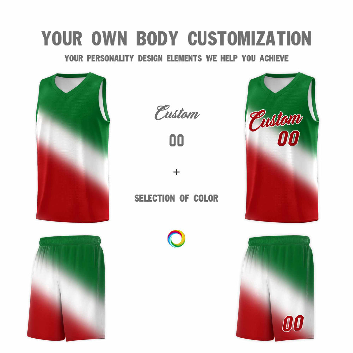 Custom White Kelly Green Red Mexican Colors Graffiti Patterns Wrinkle-Resistant Uniform Basketball Jersey