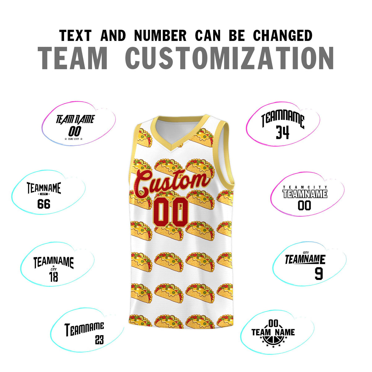 Custom White Khaki Mexican Colors Graffiti Patterns Drapable Uniform Basketball Jersey