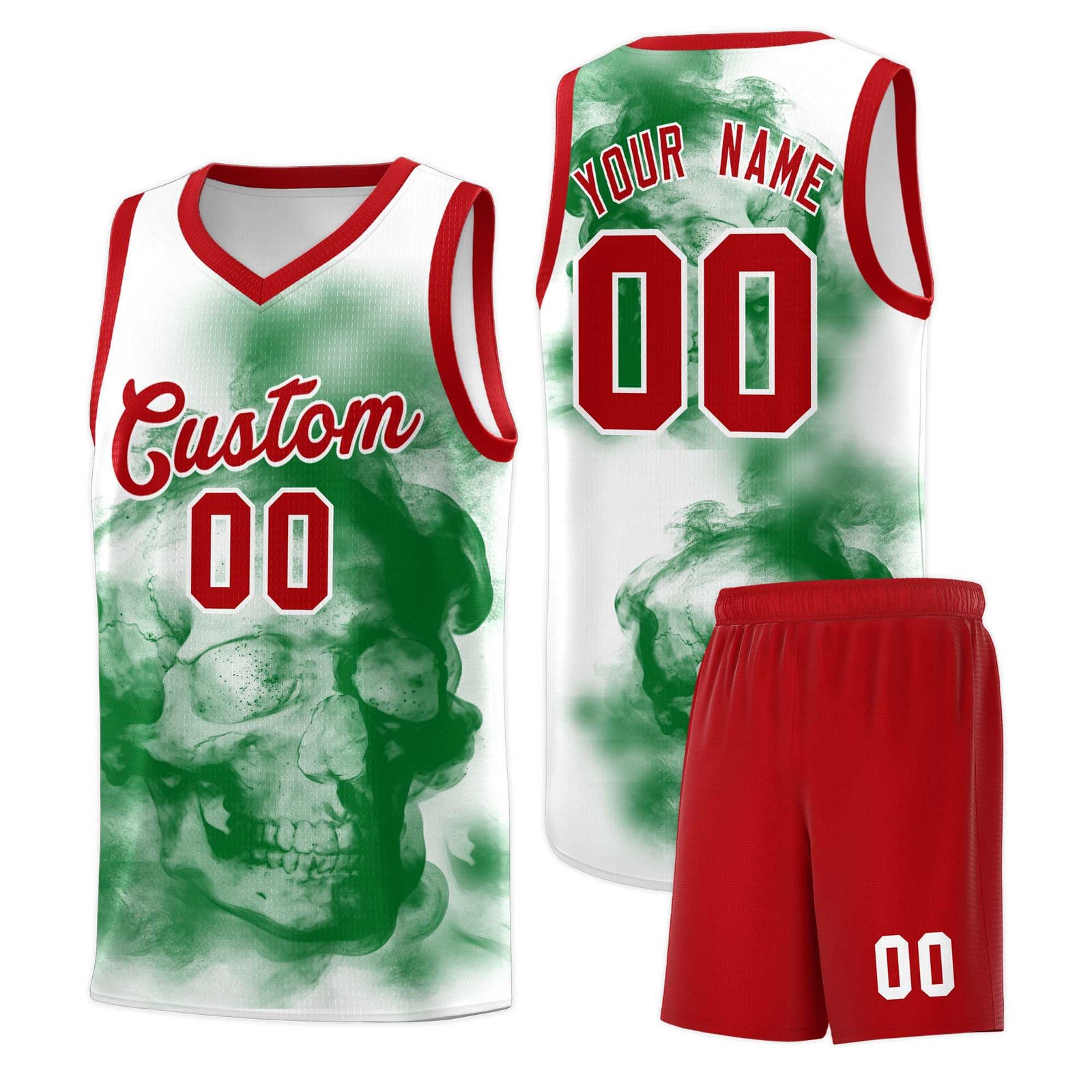 Custom White Red Kelly GreenMexican Colors Graffiti Patterns Wrinkle-Resistant Uniform Basketball Jersey