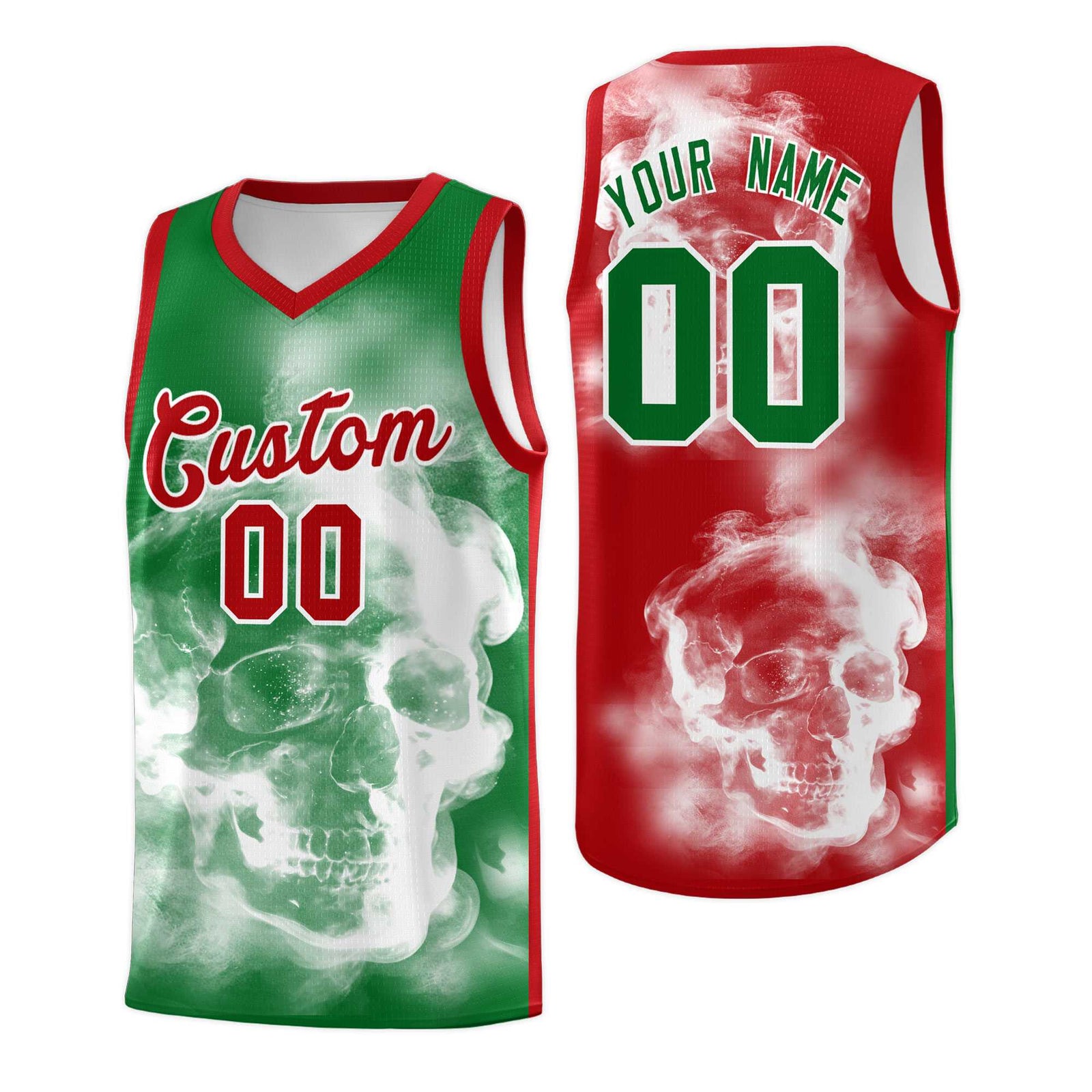 Custom White Red Kelly GreenMexican Colors Graffiti Patterns Drapable Uniform Basketball Jersey