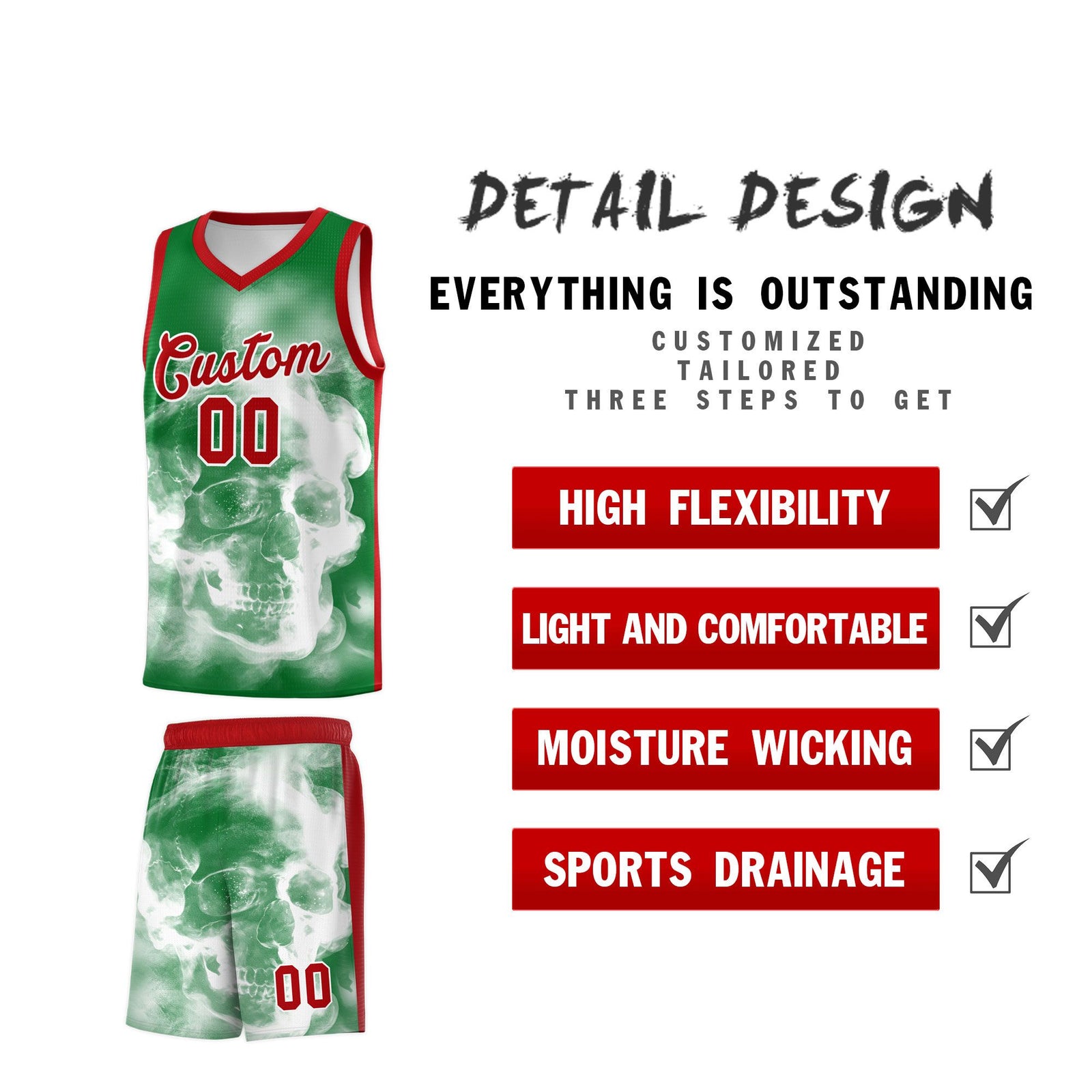 Custom White Red Kelly GreenMexican Colors Graffiti Patterns Drapable Uniform Basketball Jersey