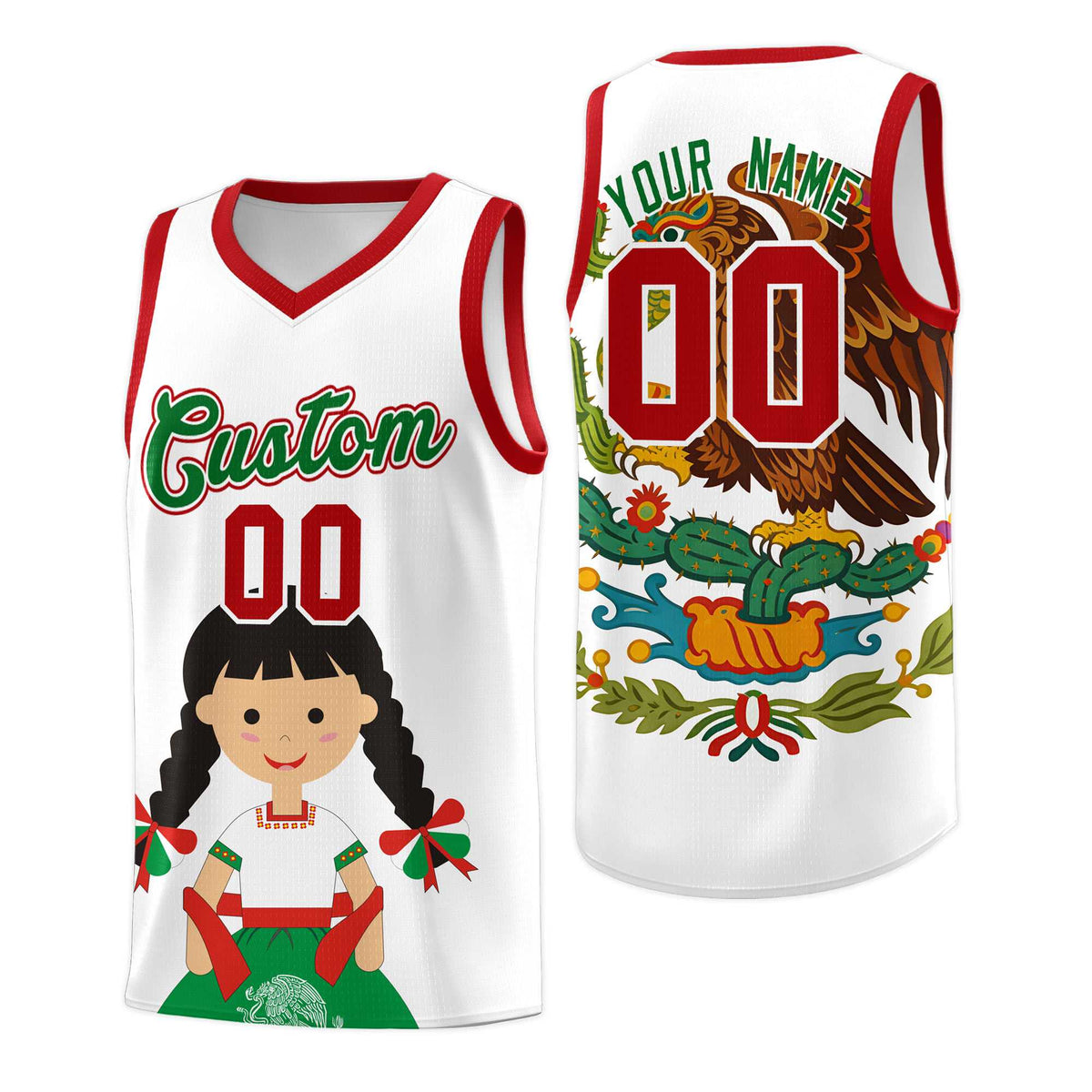 Custom White Red Mexican Colors Graffiti Patterns Sublimation Printing Uniform Basketball Jersey