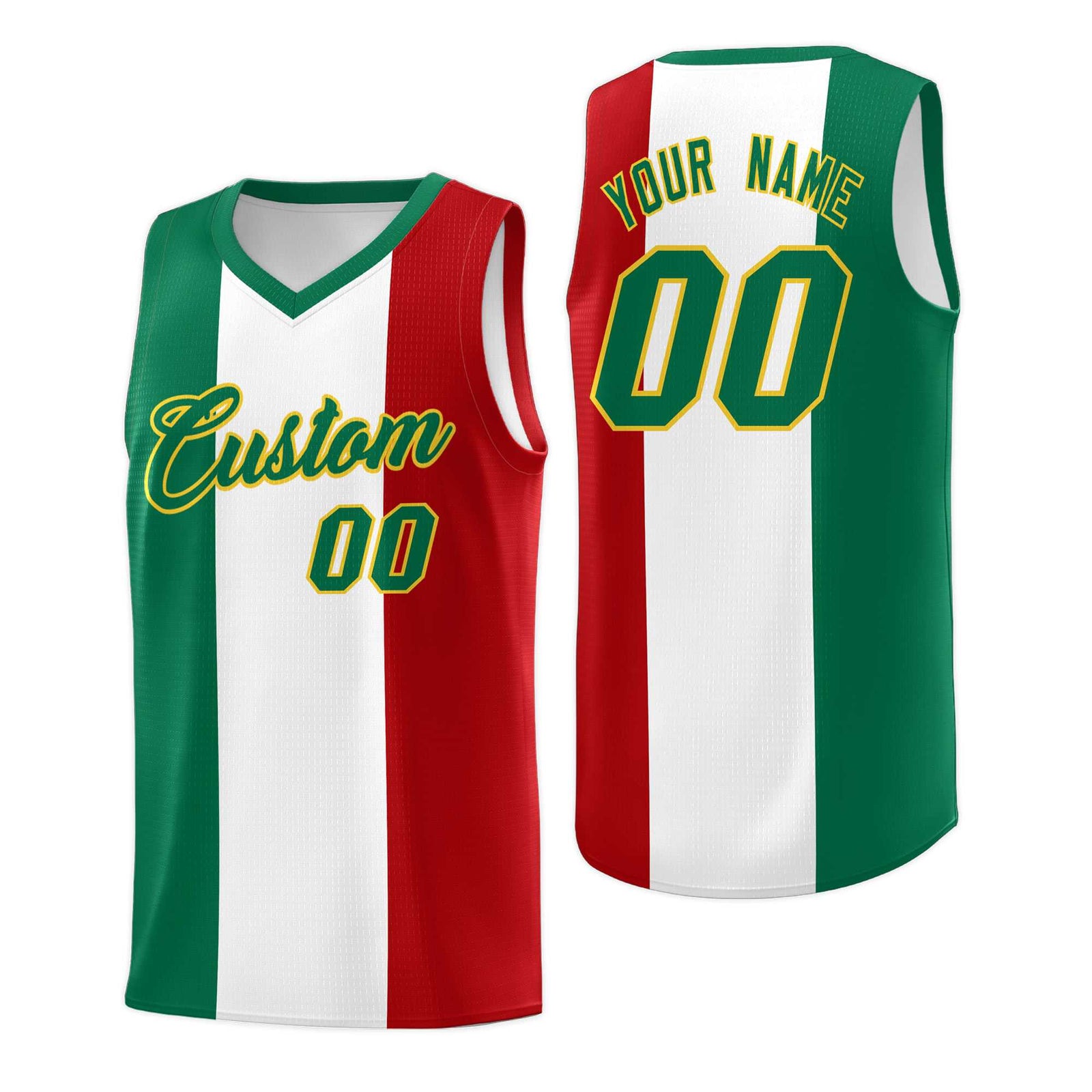 Custom White Kelly Green Red Mexican Colors Graffiti Patterns Breathable Uniform Basketball Jersey