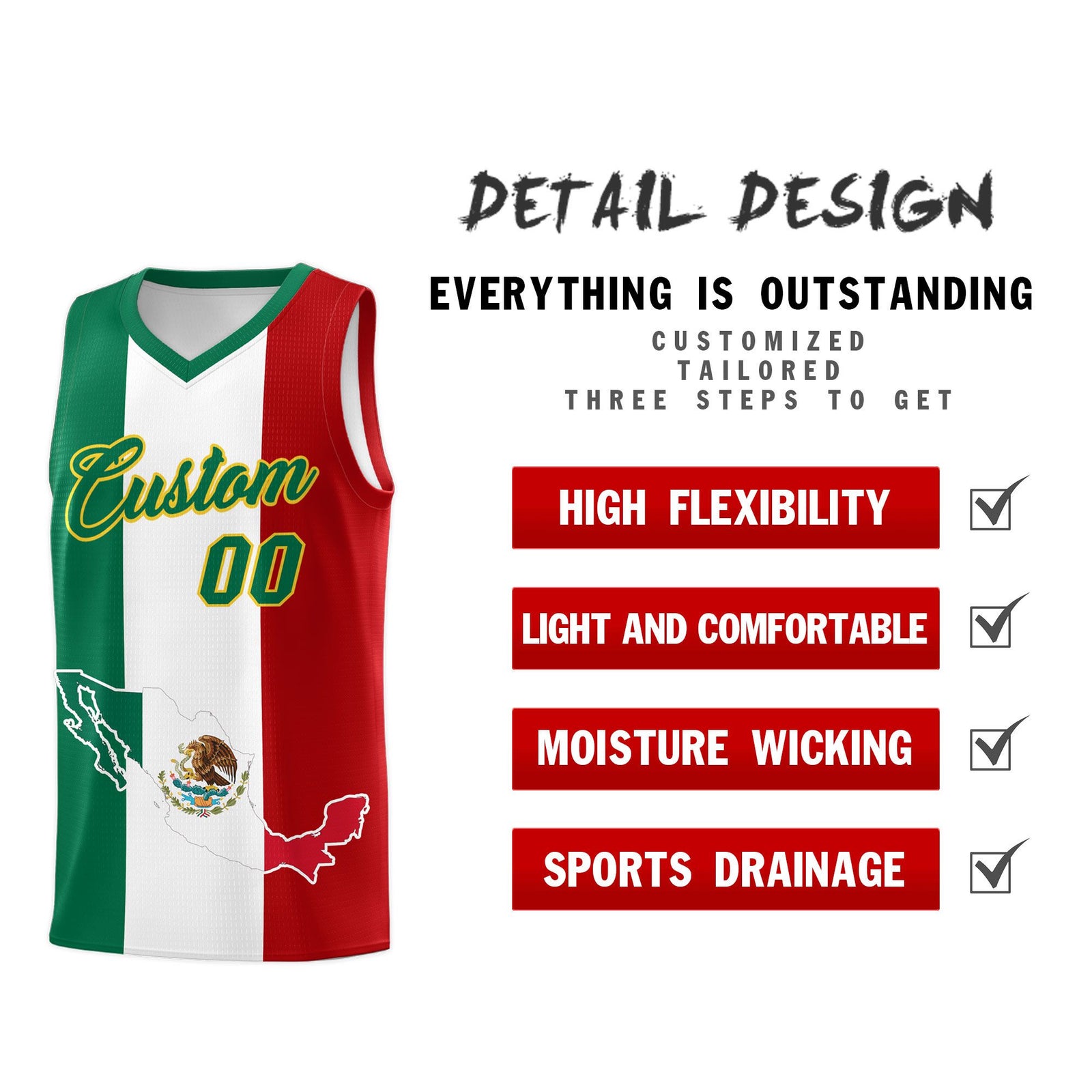 Custom White Kelly Green Red Mexican Colors Graffiti Patterns Quick-Drying Uniform Basketball Jersey