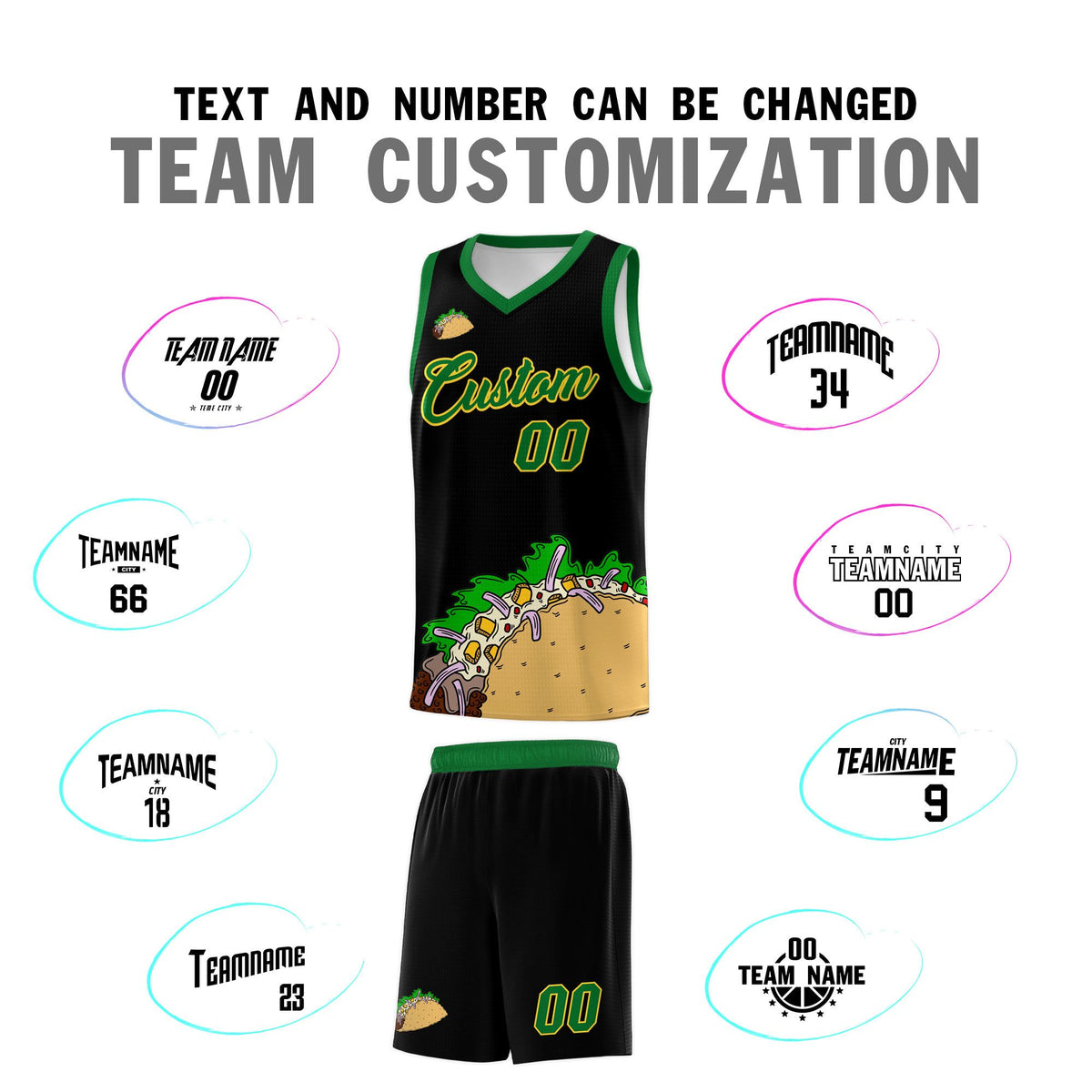 Custom Black Kelly Green Mexican Colors Graffiti Patterns Wrinkle-Resistant Uniform Basketball Jersey