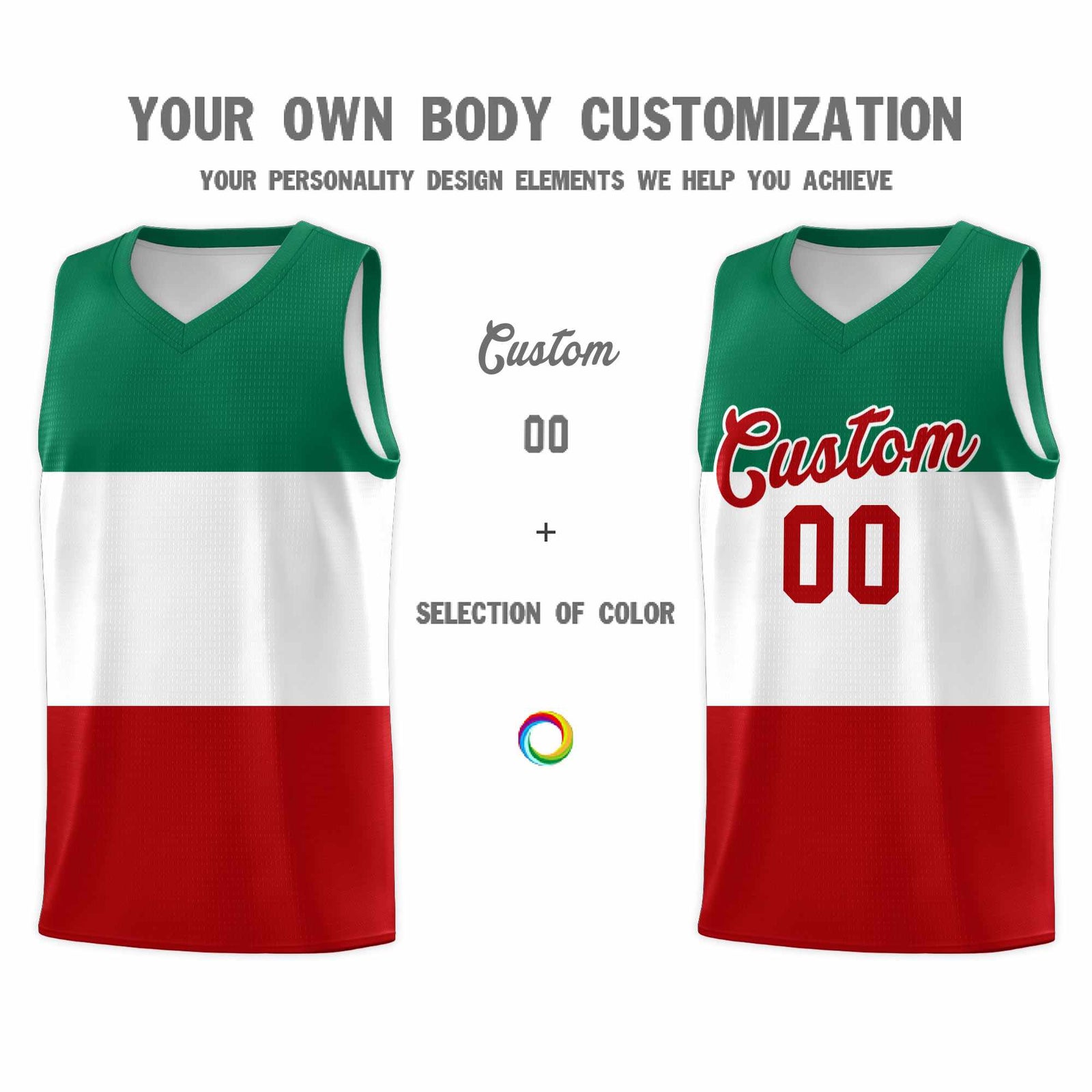 Custom White Kelly Green Red Mexican Colors Graffiti Patterns Drapable Uniform Basketball Jersey