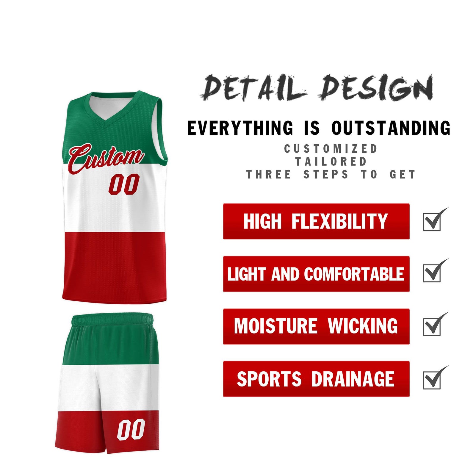 Custom White Kelly Green Red Mexican Colors Graffiti Patterns Drapable Uniform Basketball Jersey