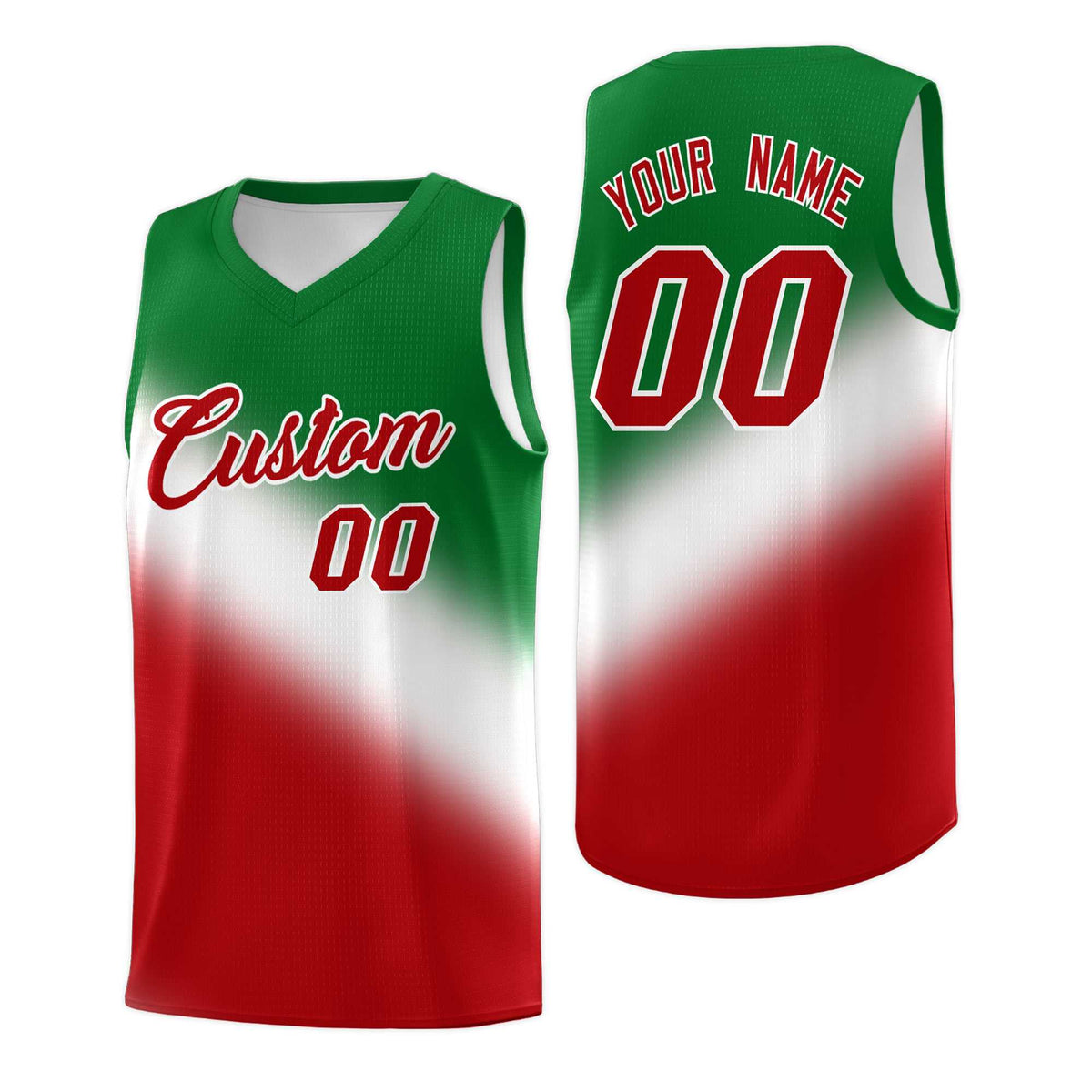 Custom White Kelly Green Red Mexican Colors Graffiti Patterns Wrinkle-Resistant Uniform Basketball Jersey
