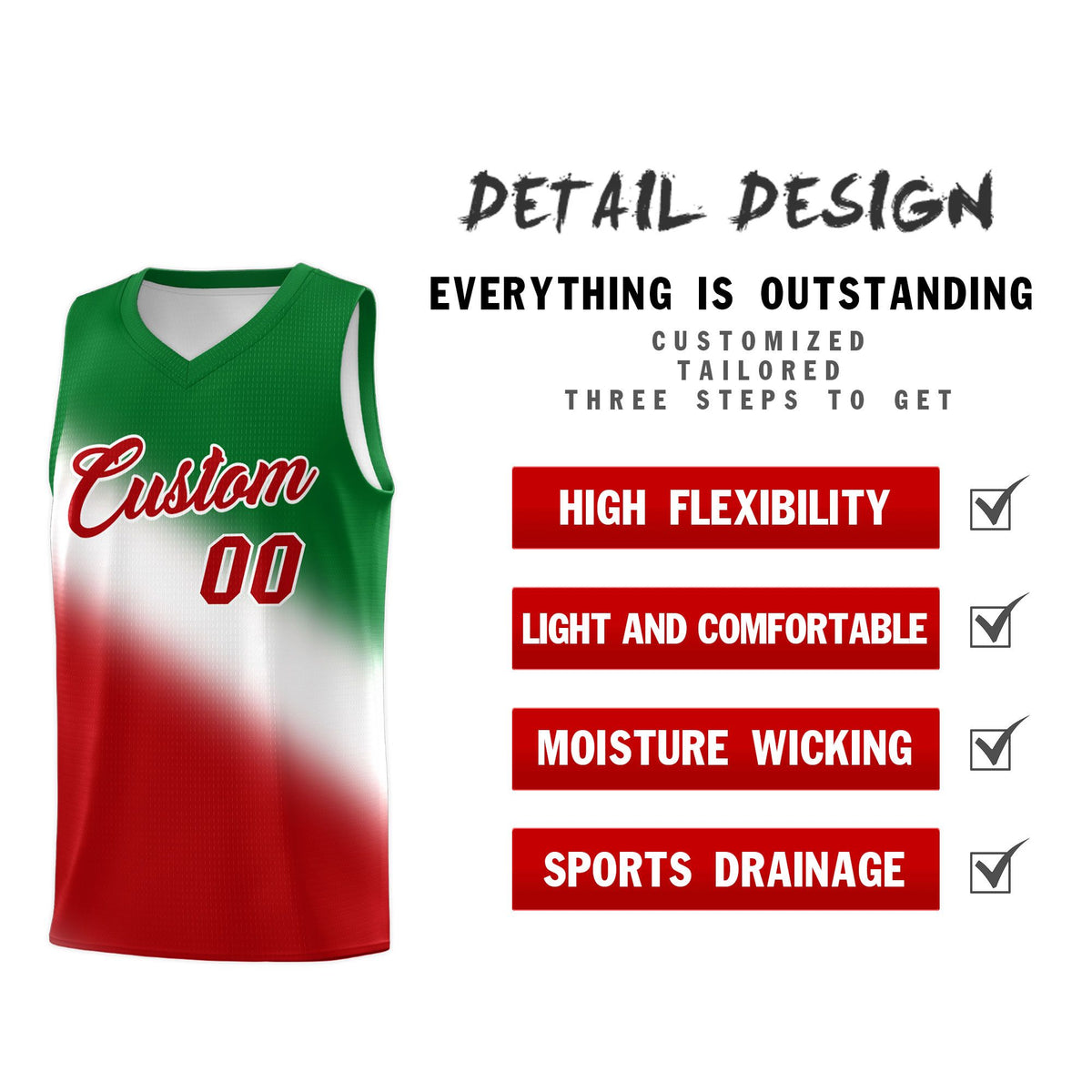 Custom White Kelly Green Red Mexican Colors Graffiti Patterns Wrinkle-Resistant Uniform Basketball Jersey