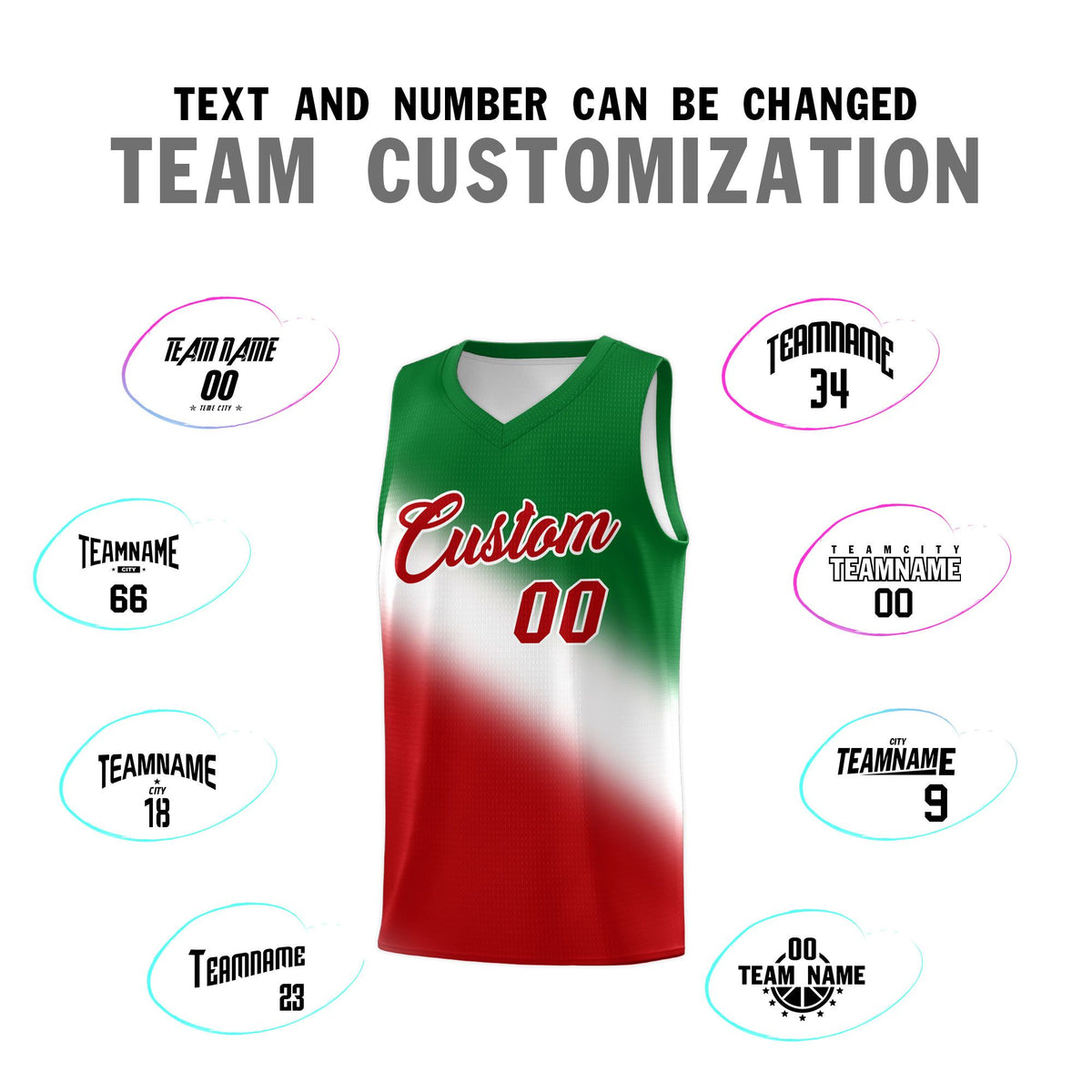 Custom White Kelly Green Red Mexican Colors Graffiti Patterns Wrinkle-Resistant Uniform Basketball Jersey