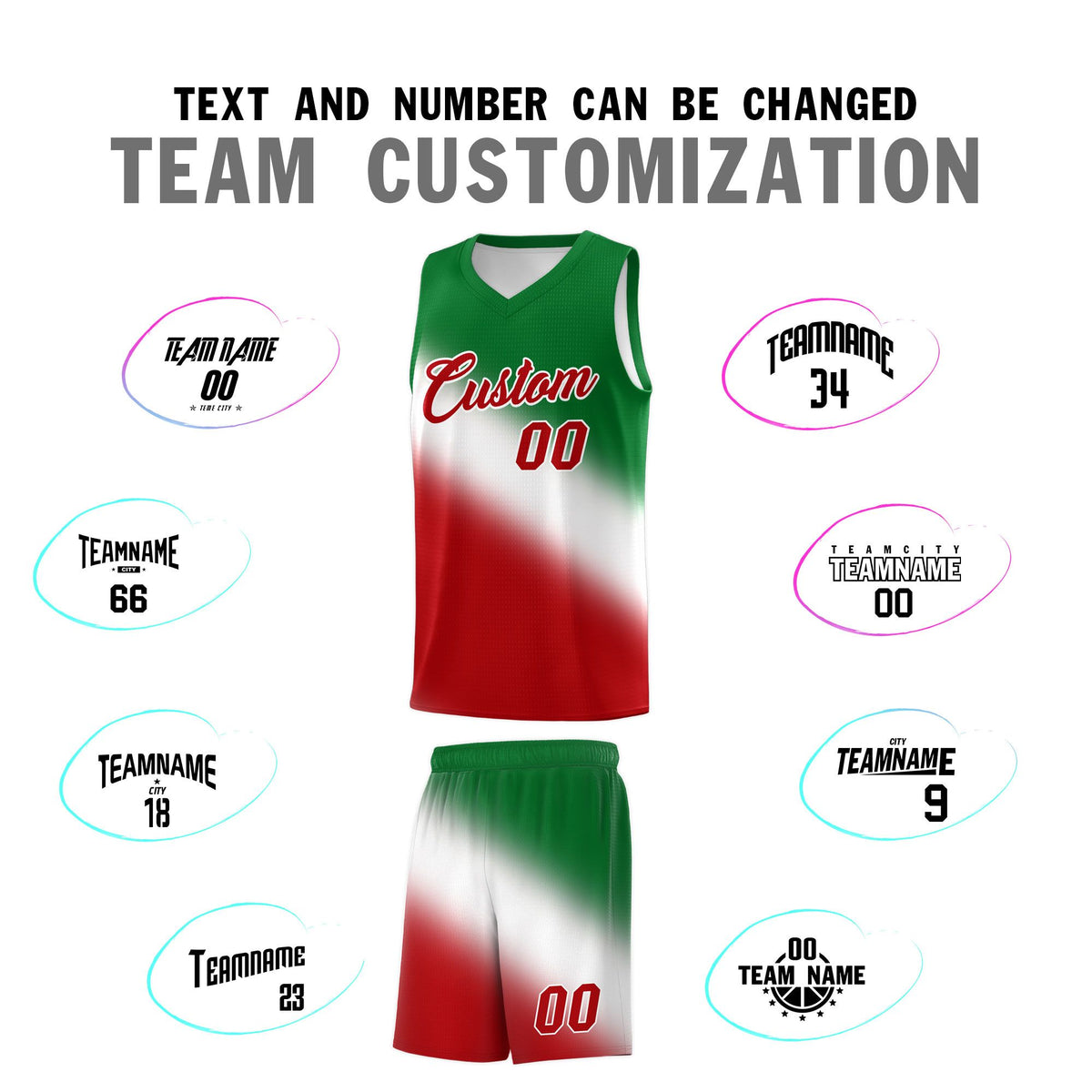 Custom White Kelly Green Red Mexican Colors Graffiti Patterns Wrinkle-Resistant Uniform Basketball Jersey
