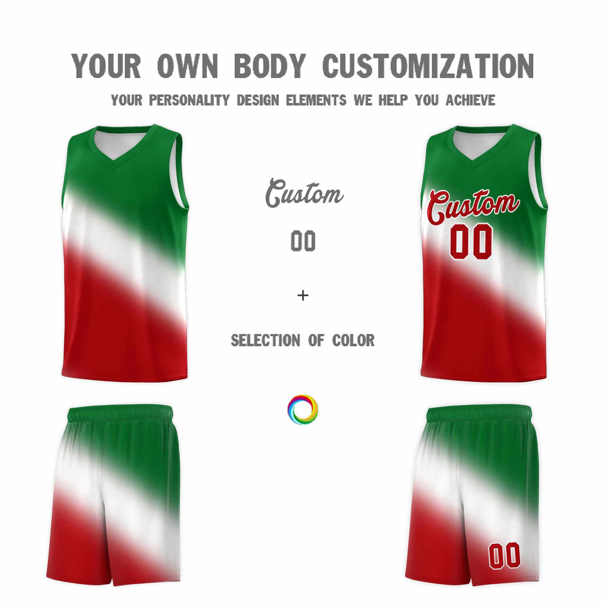 Custom White Kelly Green Red Mexican Colors Graffiti Patterns Wrinkle-Resistant Uniform Basketball Jersey