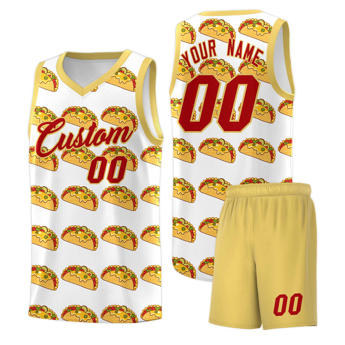 Custom White Khaki Mexican Colors Graffiti Patterns Drapable Uniform Basketball Jersey
