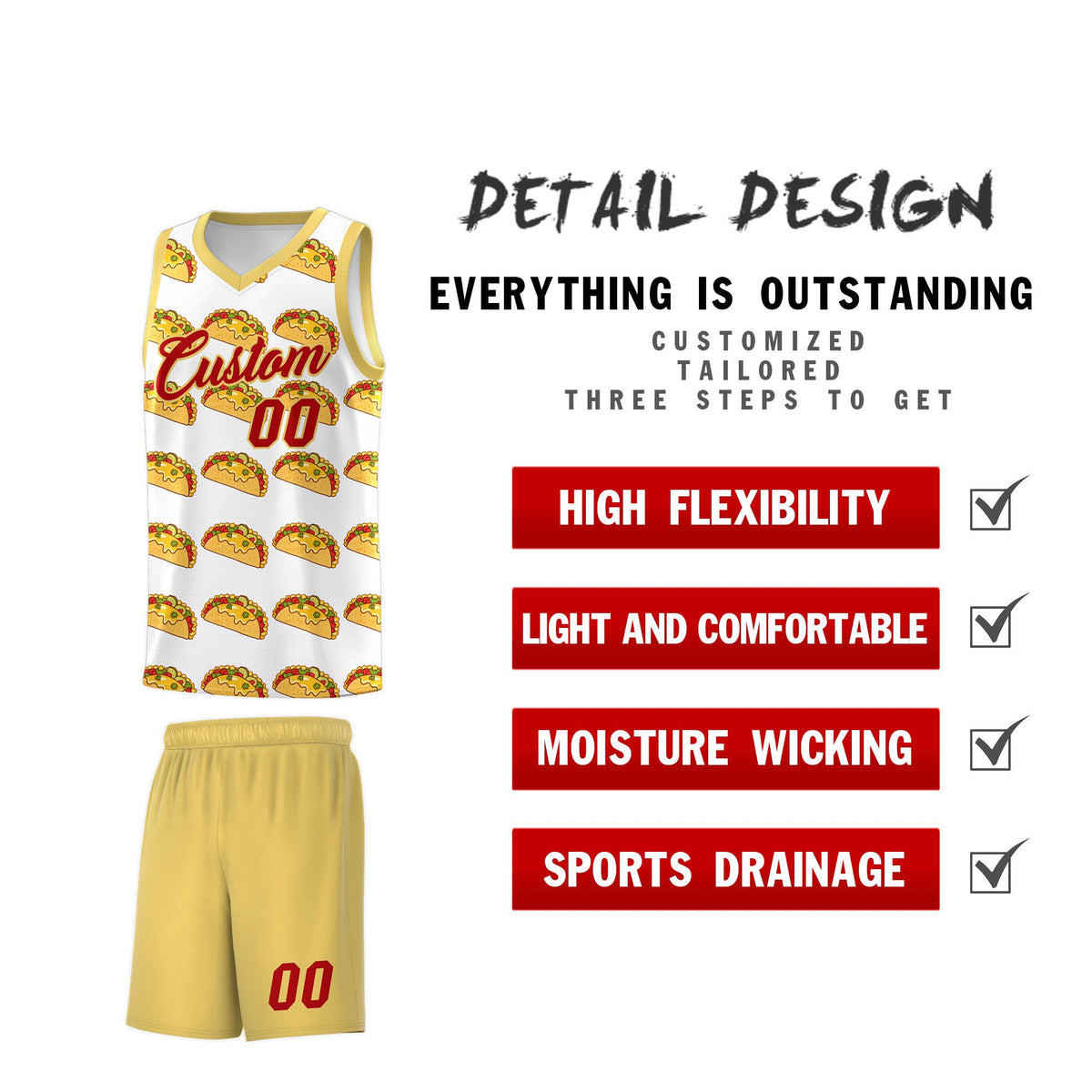 Custom White Khaki Mexican Colors Graffiti Patterns Drapable Uniform Basketball Jersey