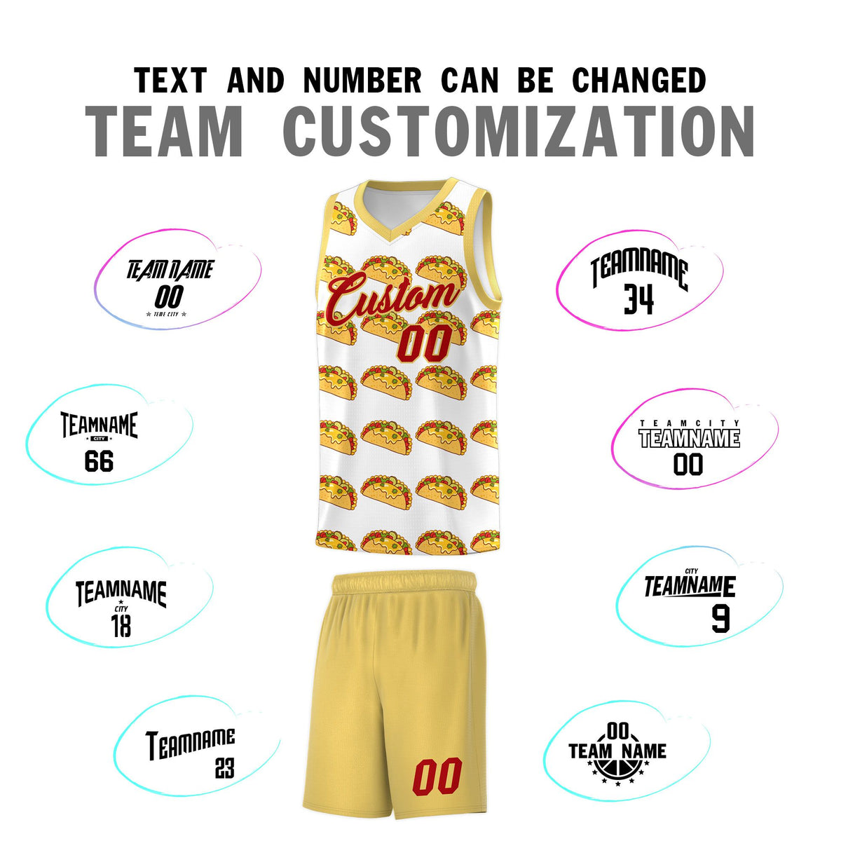 Custom White Khaki Mexican Colors Graffiti Patterns Drapable Uniform Basketball Jersey