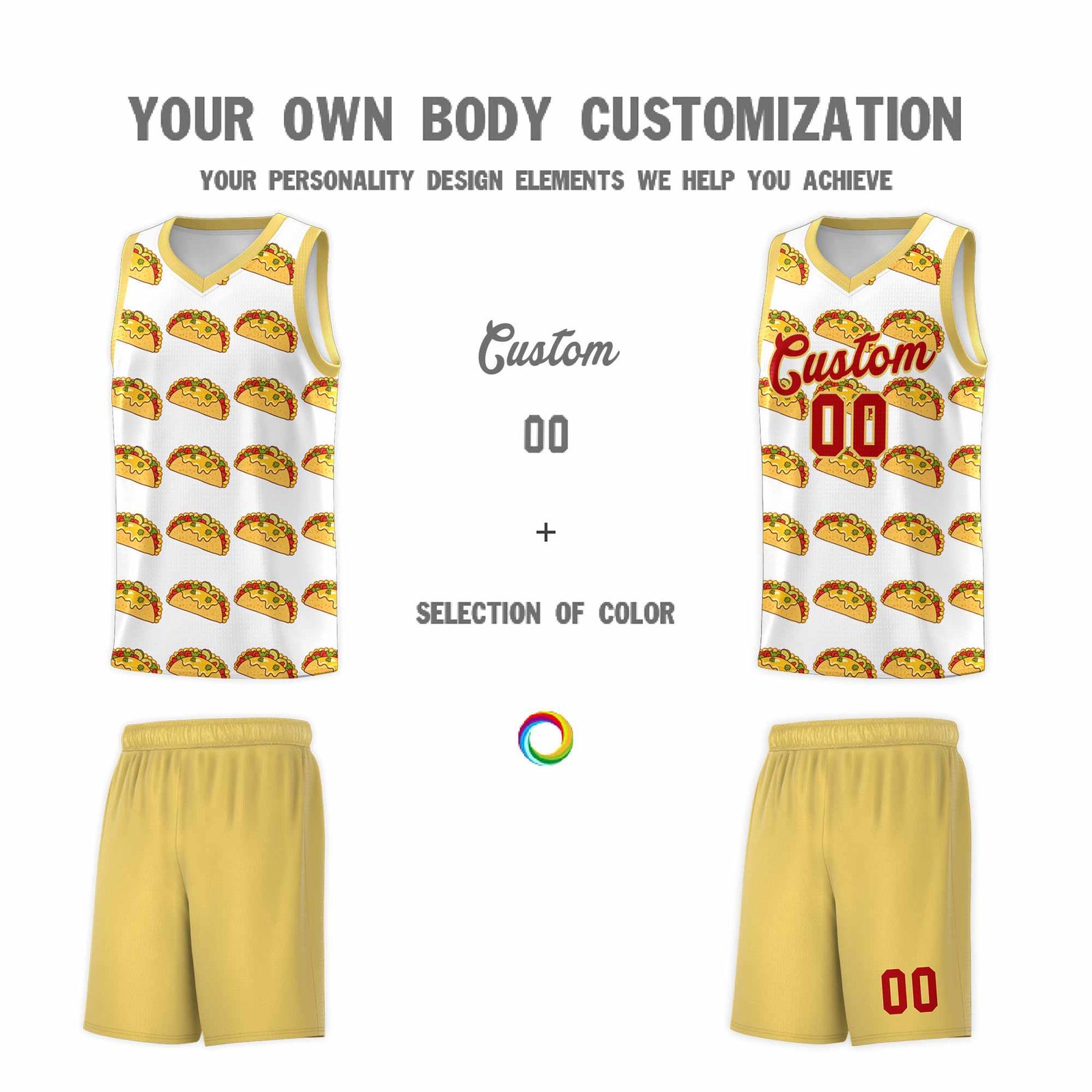 Custom White Khaki Mexican Colors Graffiti Patterns Drapable Uniform Basketball Jersey