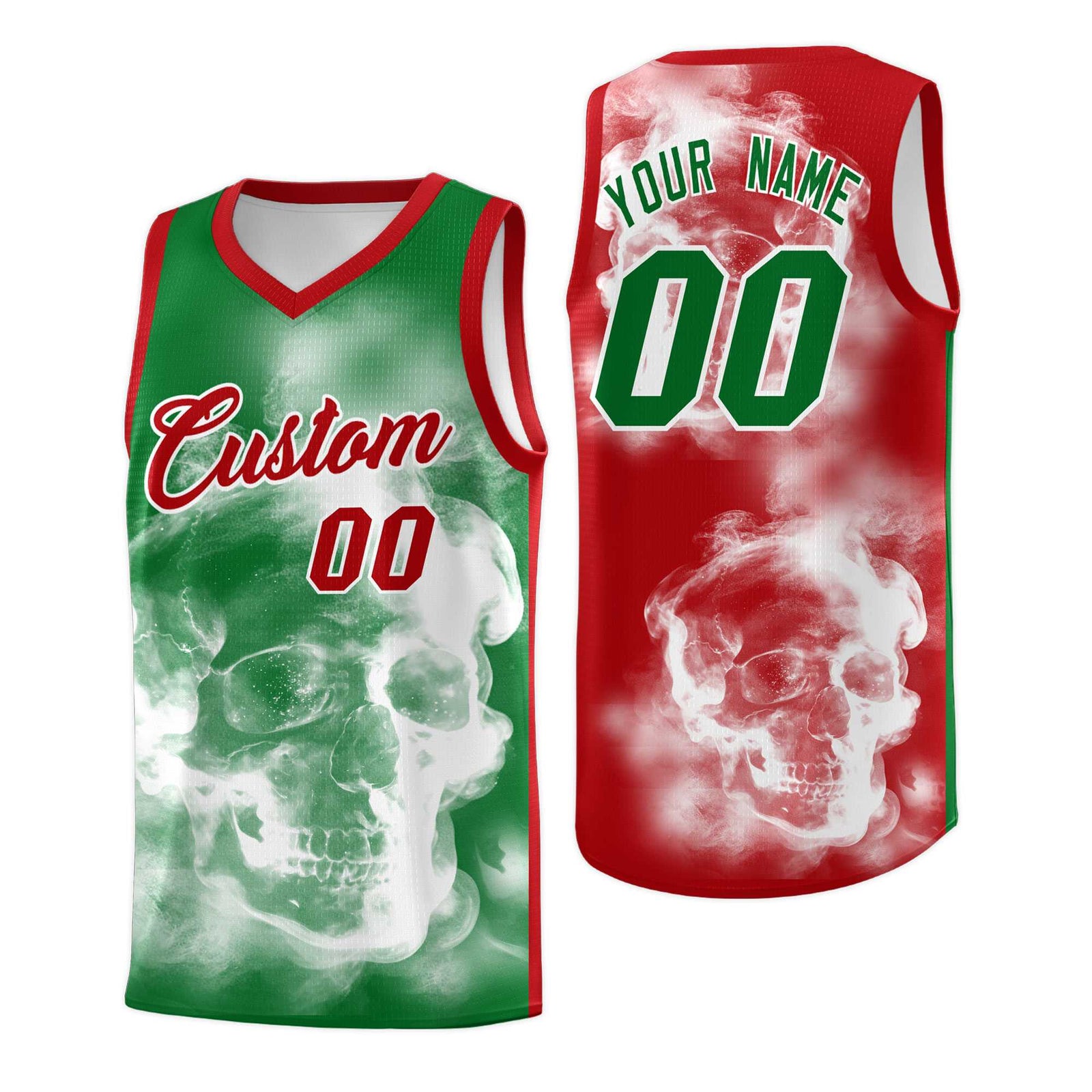 Custom White Red Kelly GreenMexican Colors Graffiti Patterns Drapable Uniform Basketball Jersey